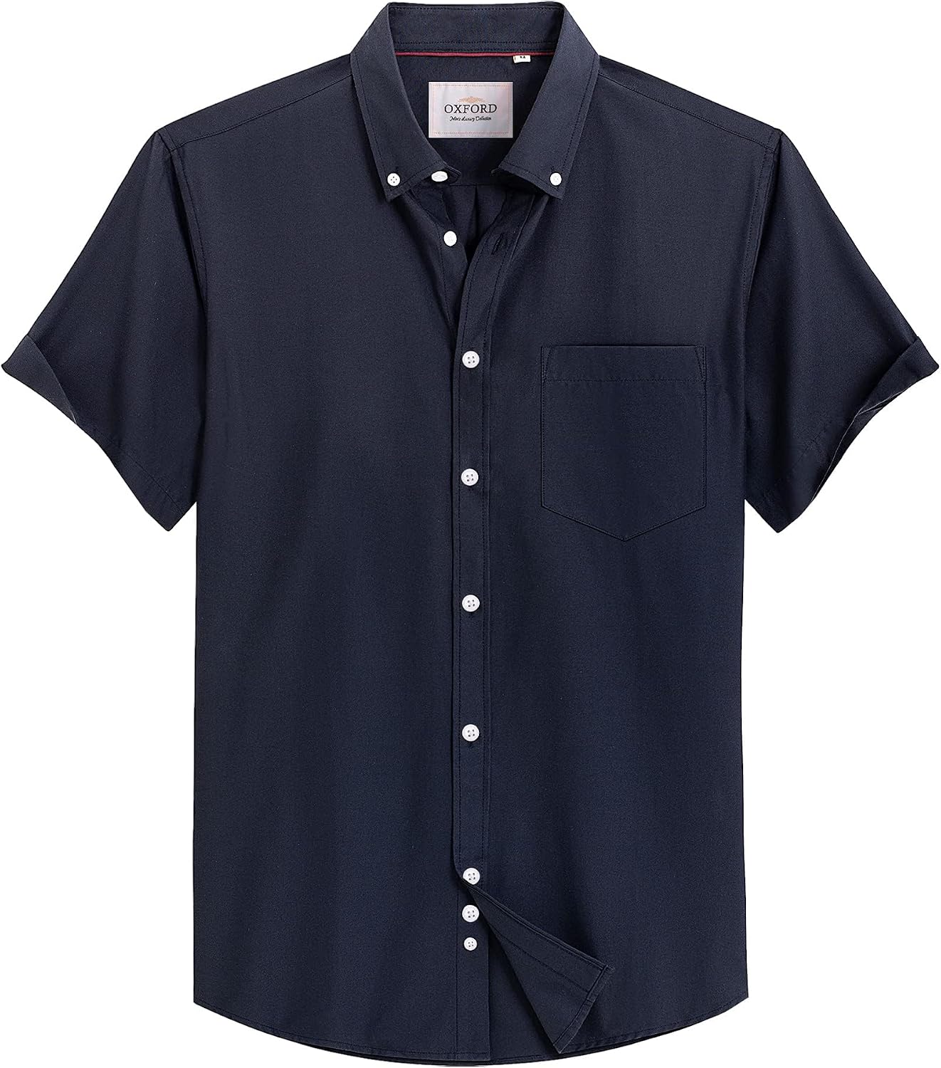 Mens Oxford Dress Shirt Short Sleeve Button Down Collar Summer Casual Shirt Navy Blue