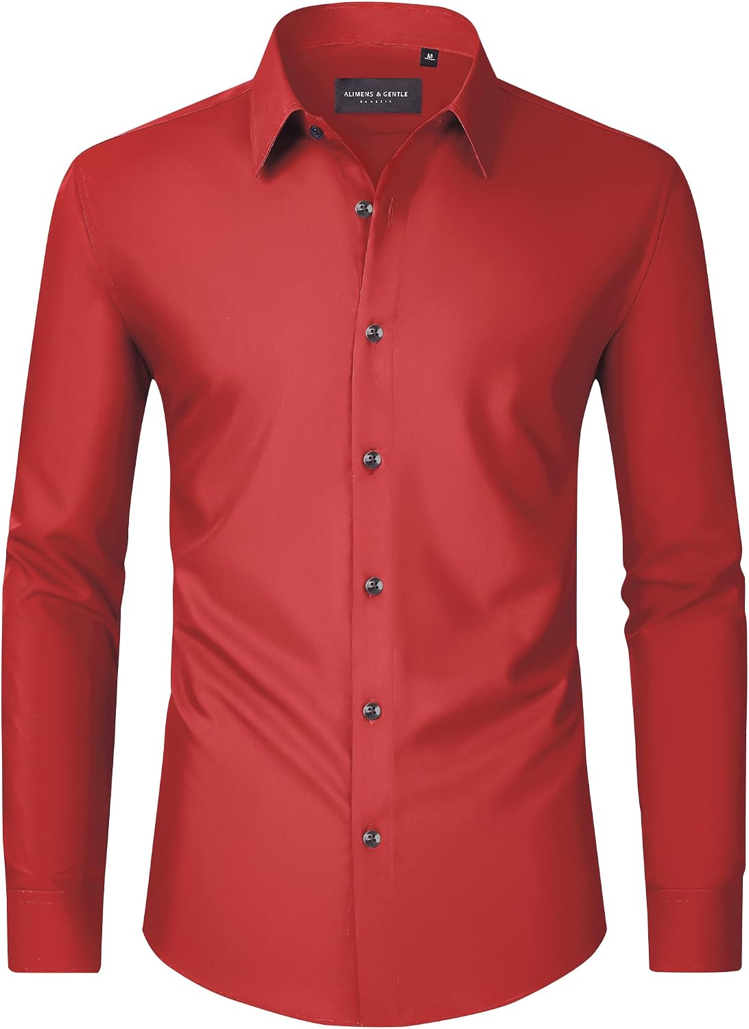 Men's Dress Shirts Long Sleeve Wrinkle Free Business Button Down Shirt Red