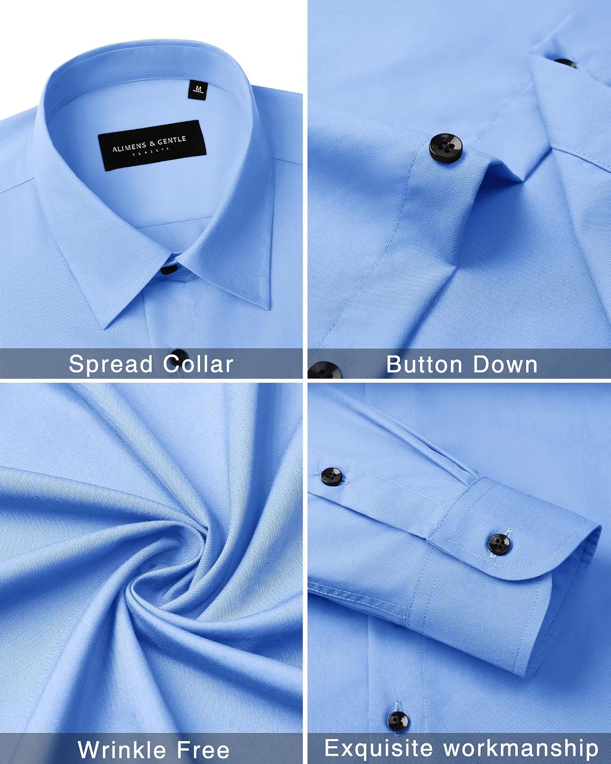 Men's Dress Shirts Long Sleeve Wrinkle Free Business Button Down Shirt Blue