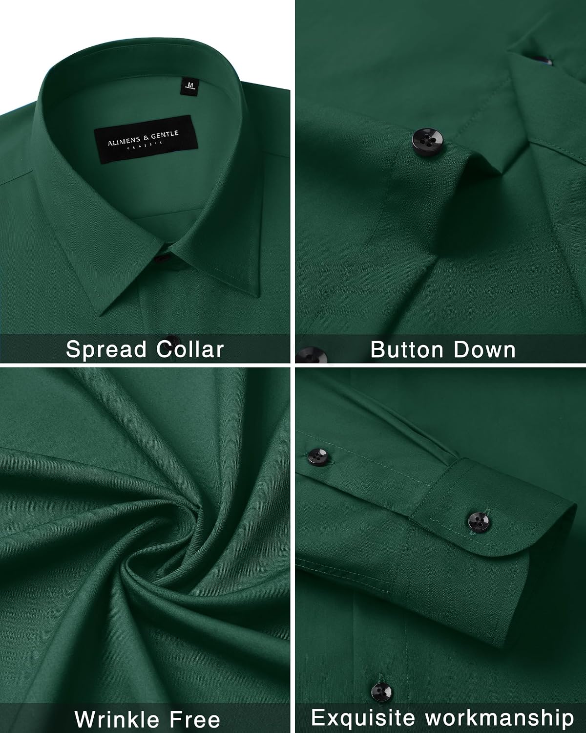Men's Dress Shirts Long Sleeve Wrinkle Free Business Button Down Shirt Green