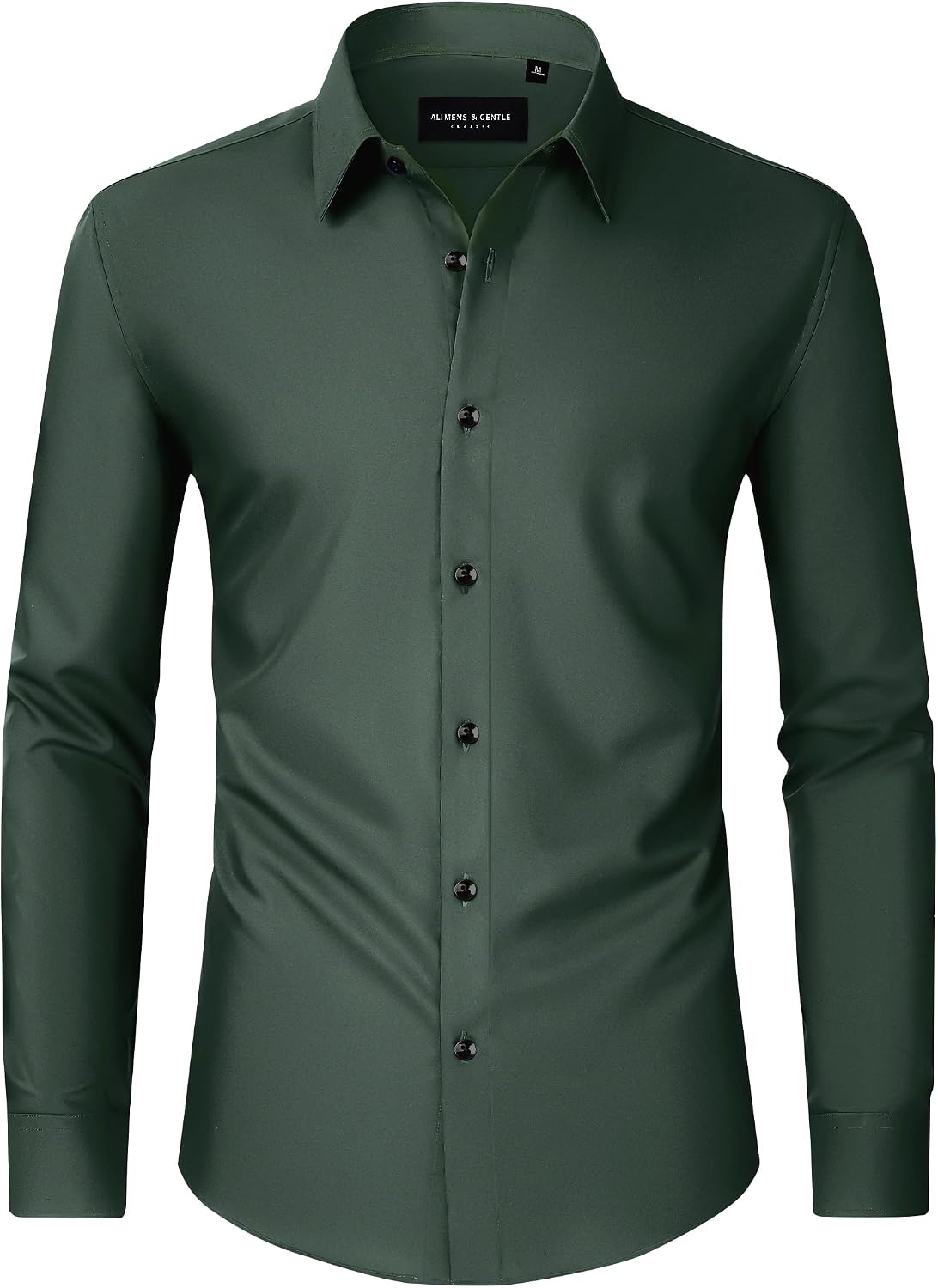 Men's Dress Shirts Long Sleeve Wrinkle Free Business Button Down Shirt Dark Green