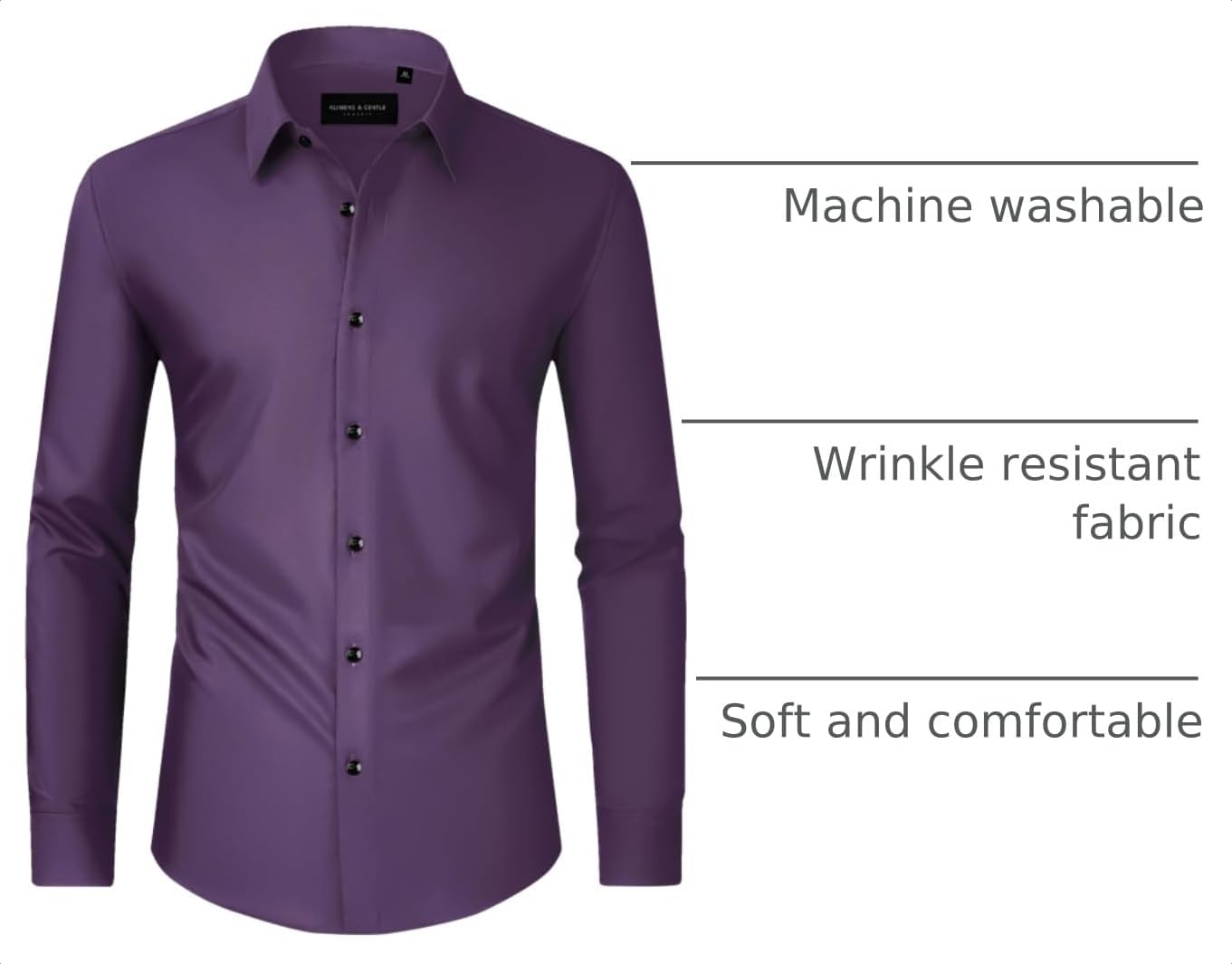 Men's Dress Shirts Long Sleeve Wrinkle Free Business Button Down Shirt Purple