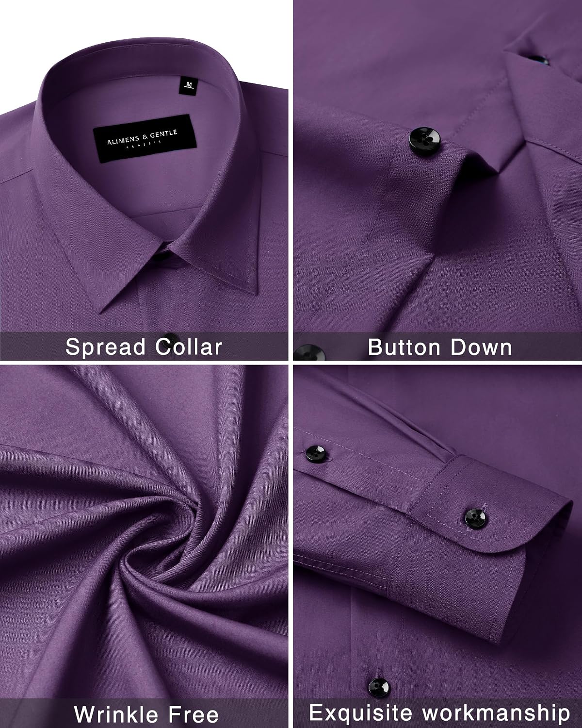 Men's Dress Shirts Long Sleeve Wrinkle Free Business Button Down Shirt Purple
