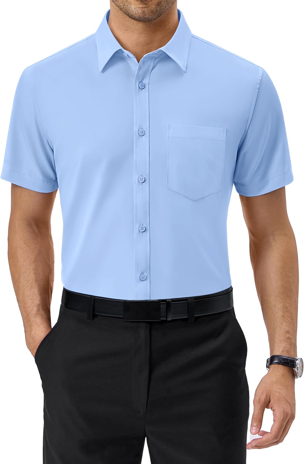 Alimens & Gentle Mens Dress Shirt Short Sleeve Pocket Button Down Shirt Blue