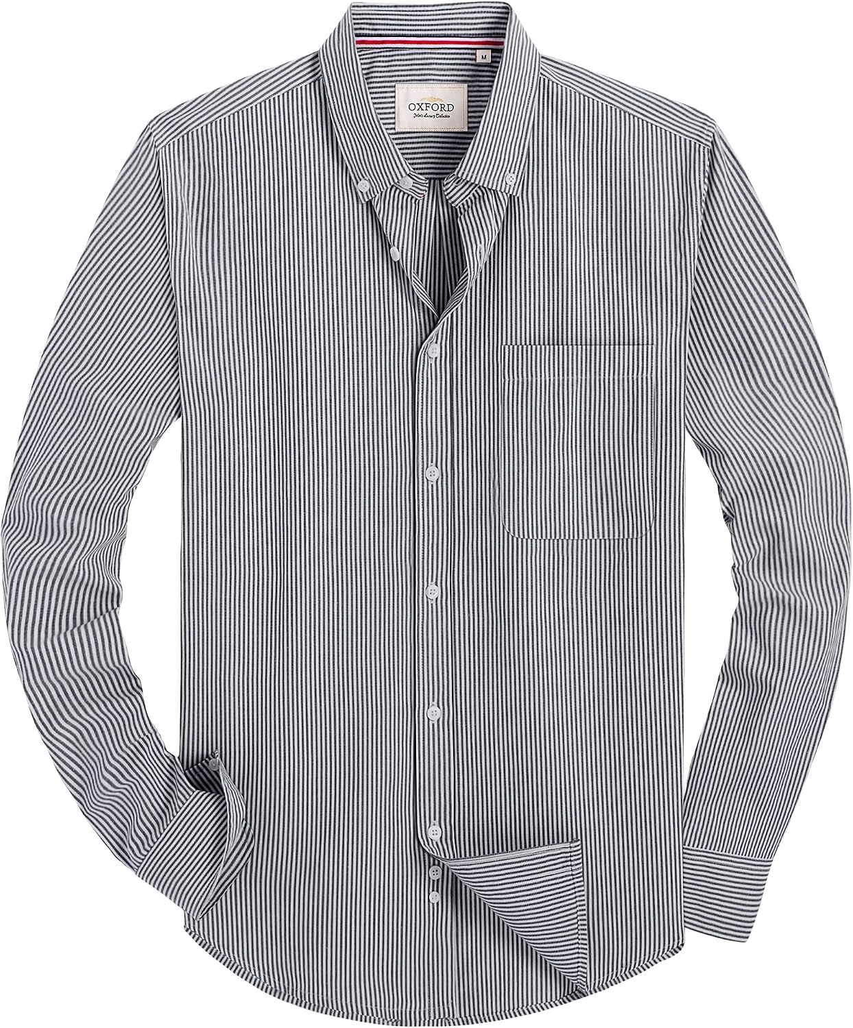 Alimens & Gentle Mens Solid Oxford Shirt Long Sleeve Dress Shirt Work Casual Button Down Shirts with Pocket Striped-black White