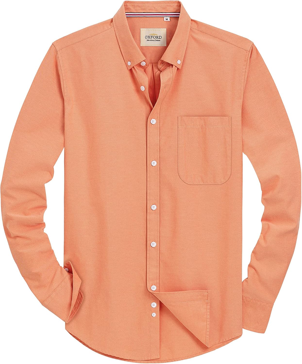Alimens & Gentle Mens Solid Oxford Shirt Long Sleeve Dress Shirt Work Casual Button Down Shirts with Pocket Orange Yellow