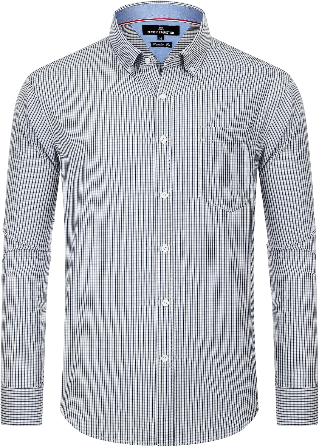 Alimens & Gentle Men's Plaid Button Down Shirts Cotton Long Sleeve Dress Shirts Regular Fit Gingham Shirts Black Gingham