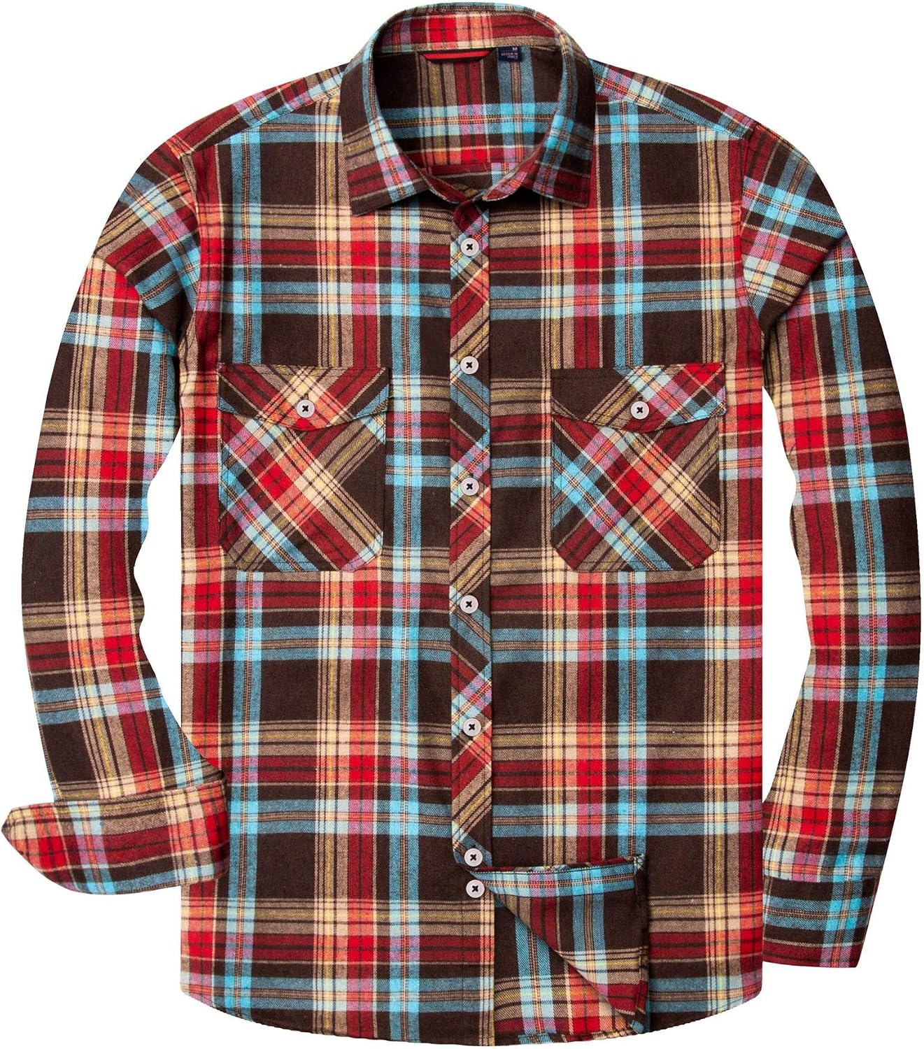 Alimens & Gentle Men's Button Down Regular Fit Long Sleeve Plaid Flannel Casual Shirts Multicoloured