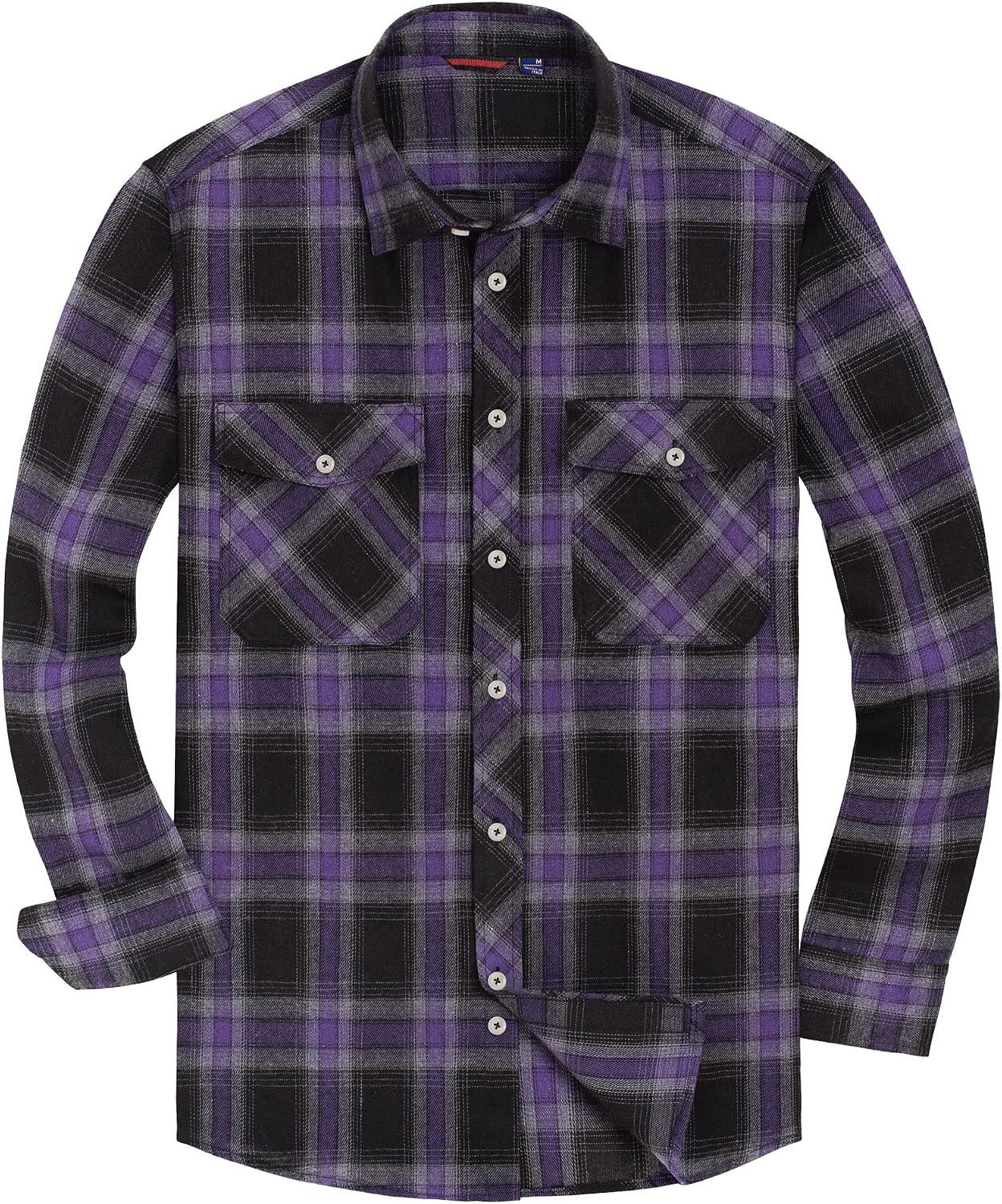 Alimens & Gentle Men's Button Down Regular Fit Long Sleeve Plaid Flannel Casual Shirts Purple Grey Black