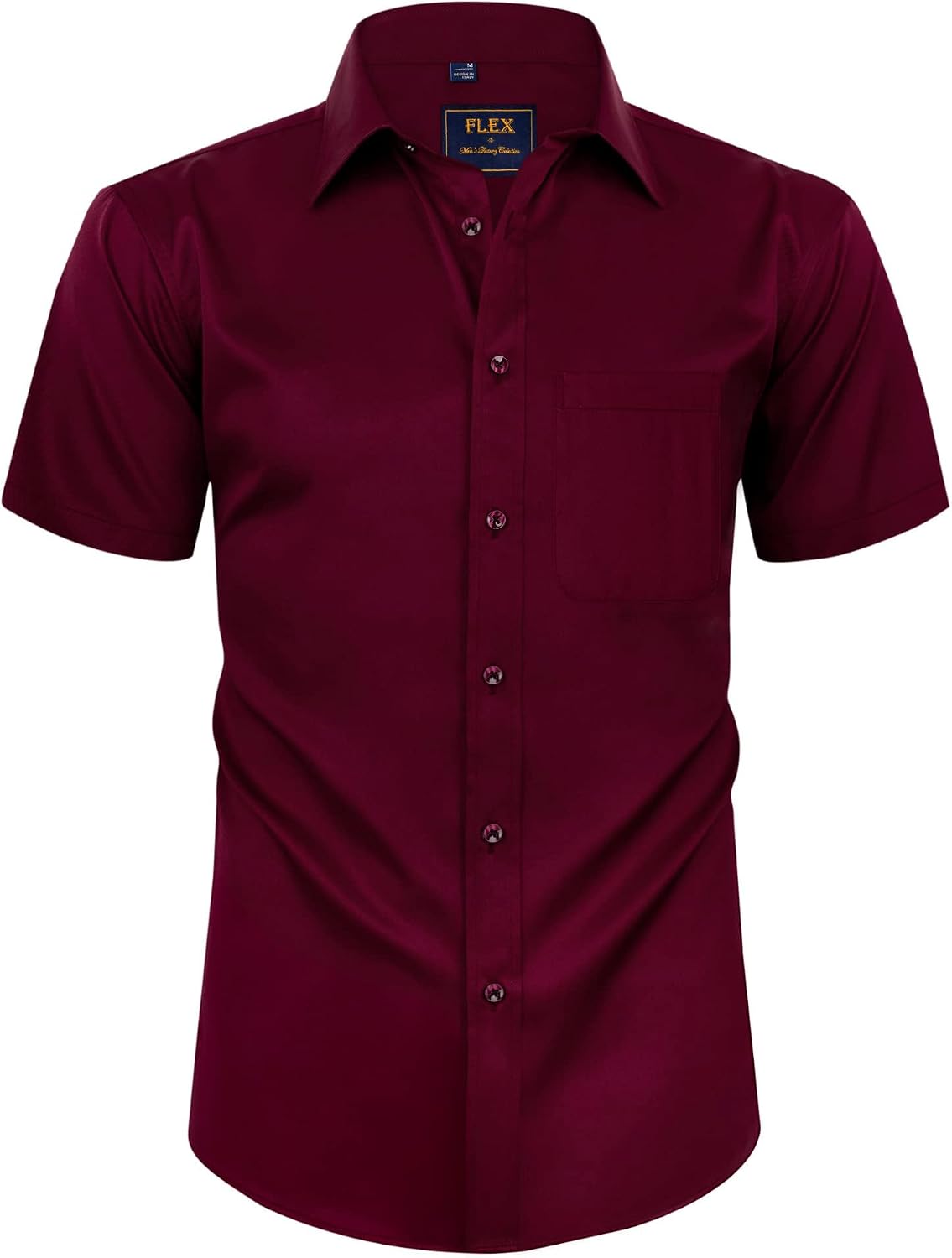 Mens Short Sleeve Dress Shirt Wrinkle Free Summer Button Down Shirts A-wine Red