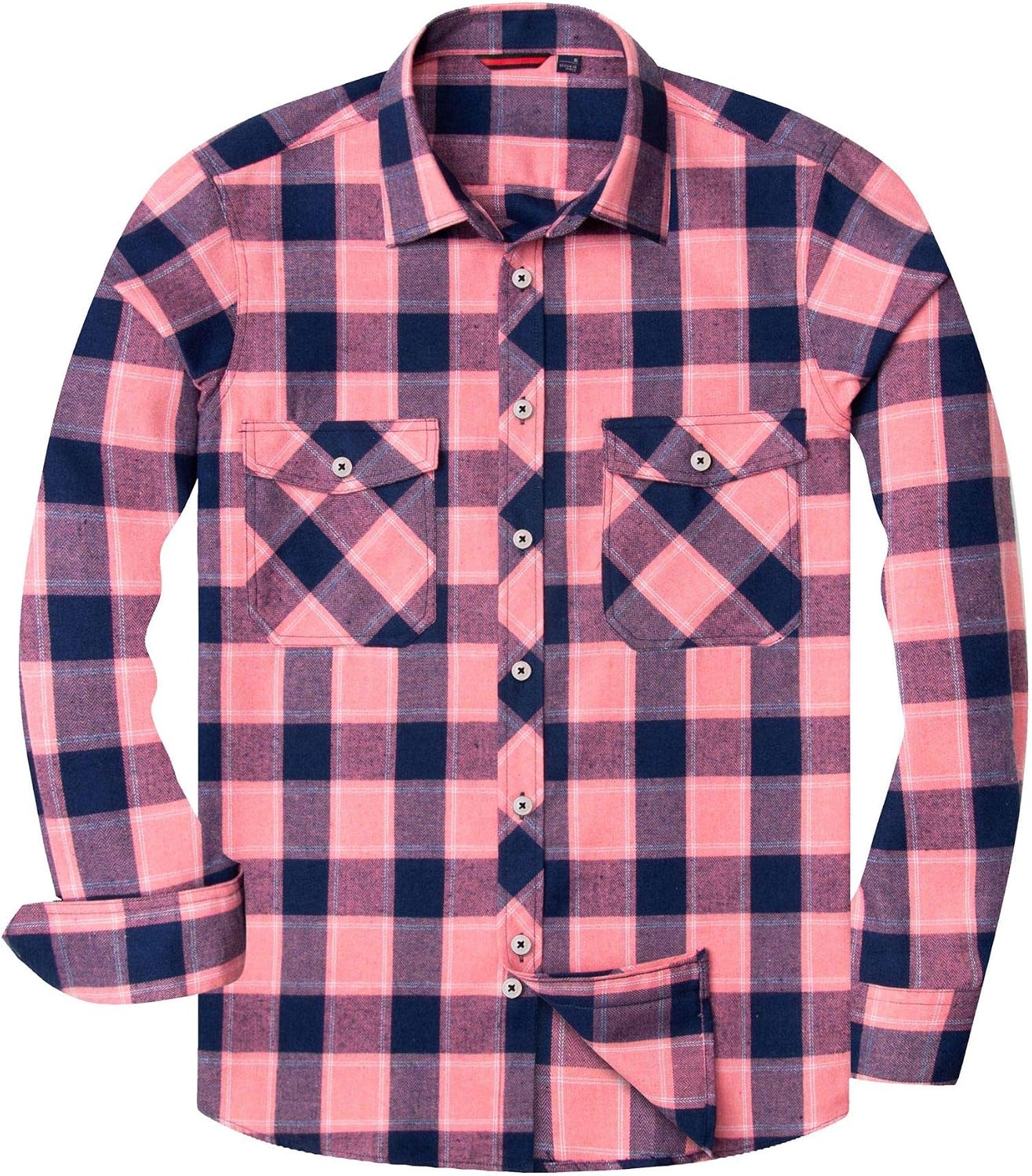 Alimens & Gentle Men's Button Down Regular Fit Long Sleeve Plaid Flannel Casual Shirts Pink Navy Plaid