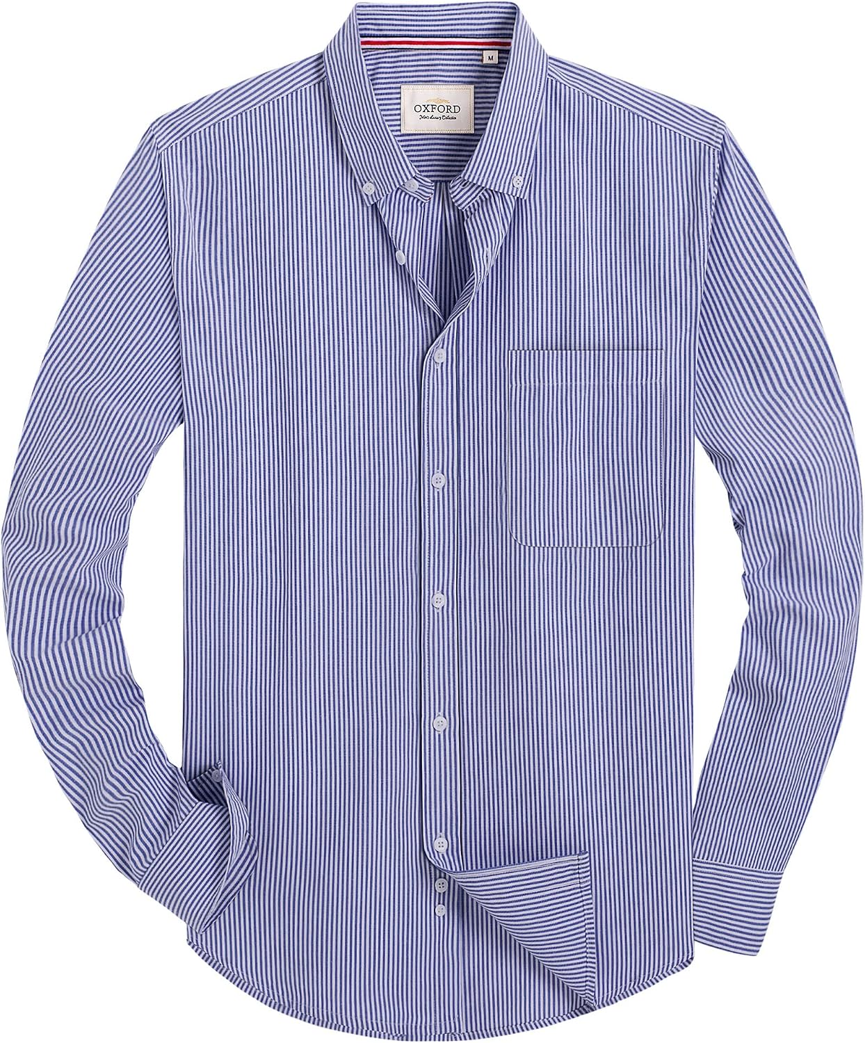 Alimens & Gentle Mens Solid Oxford Shirt Long Sleeve Dress Shirt Work Casual Button Down Shirts with Pocket Striped-navy Blue