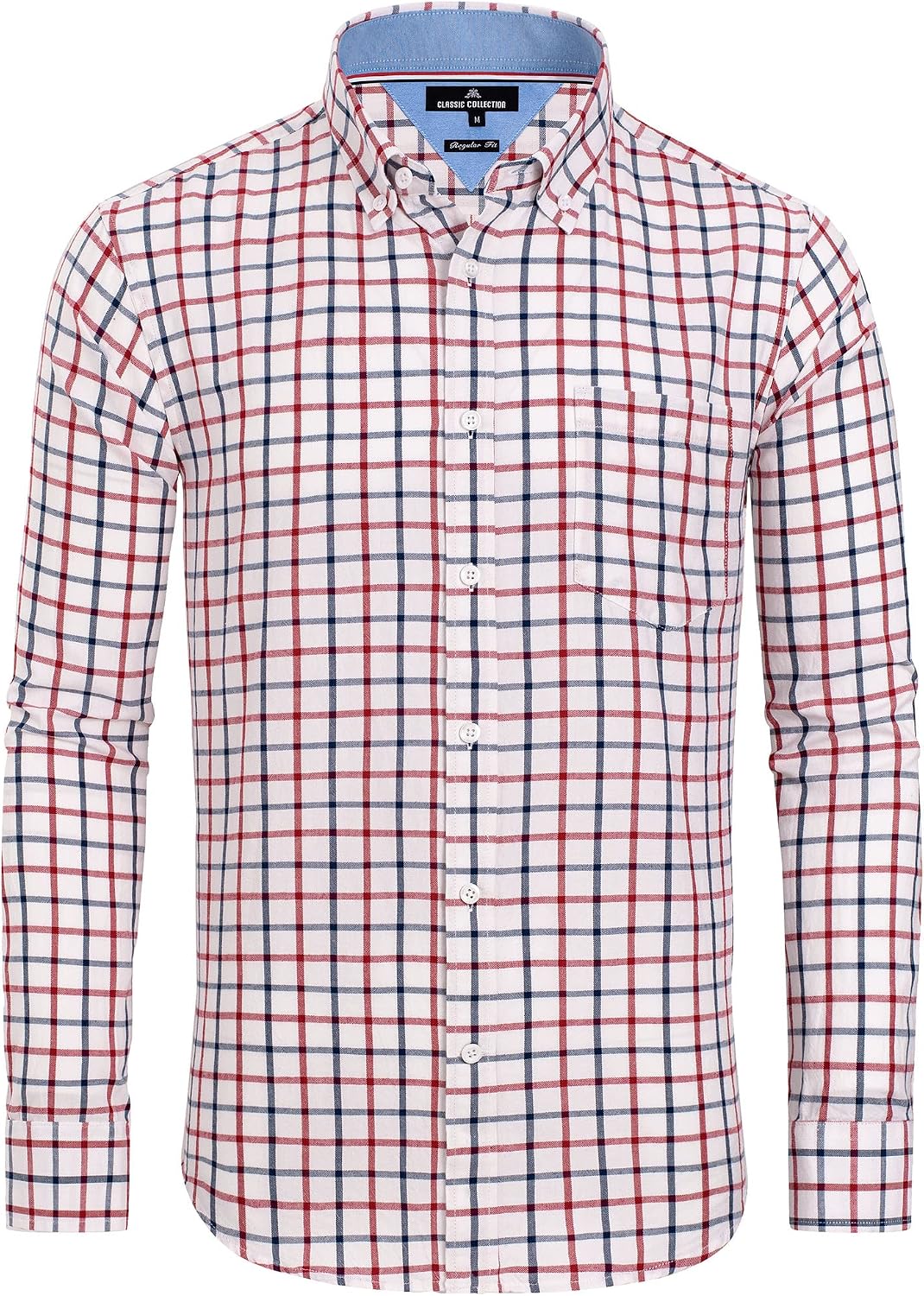 Alimens & Gentle Men's Plaid Button Down Shirts Cotton Long Sleeve Dress Shirts Regular Fit Gingham Shirts Red, Gingham