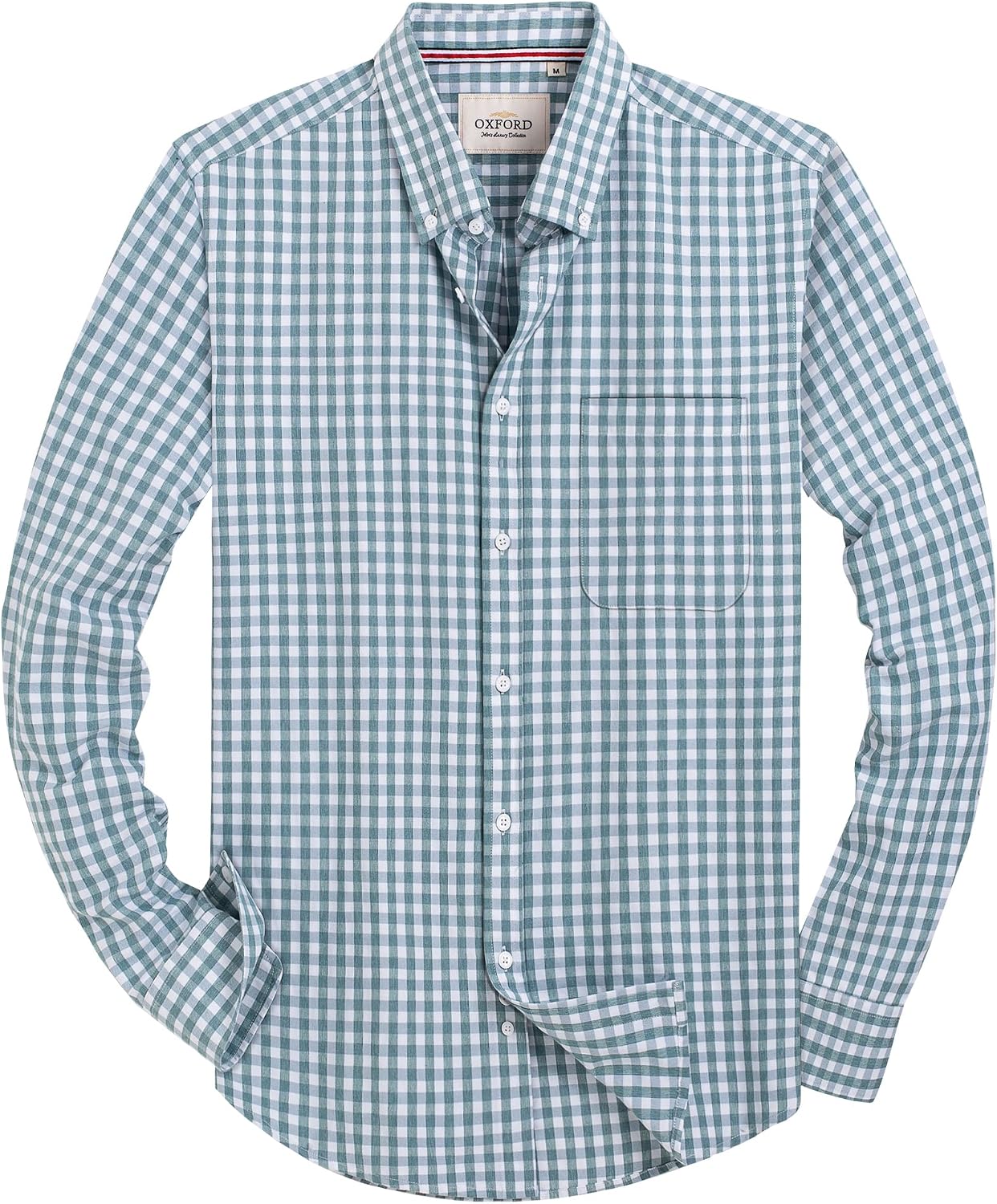 Alimens & Gentle Mens Solid Oxford Shirt Long Sleeve Dress Shirt Work Casual Button Down Shirts with Pocket Plaid-green White