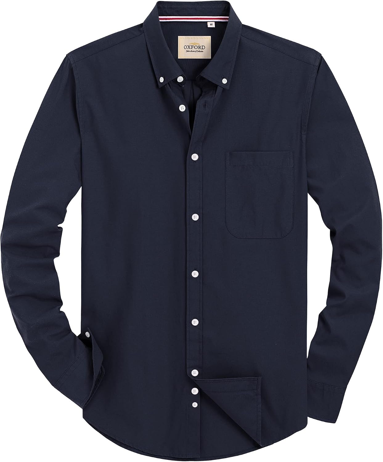 Alimens & Gentle Mens Solid Oxford Shirt Long Sleeve Dress Shirt Work Casual Button Down Shirts with Pocket Navy Blue