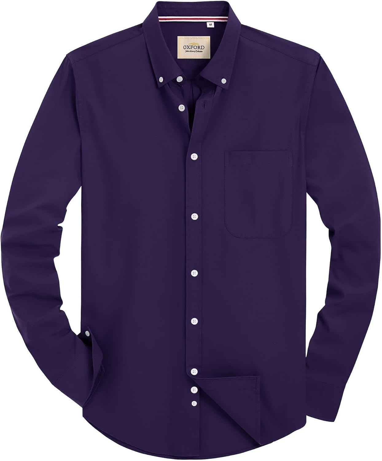 Alimens & Gentle Mens Solid Oxford Shirt Long Sleeve Dress Shirt Work Casual Button Down Shirts with Pocket Dark Purple