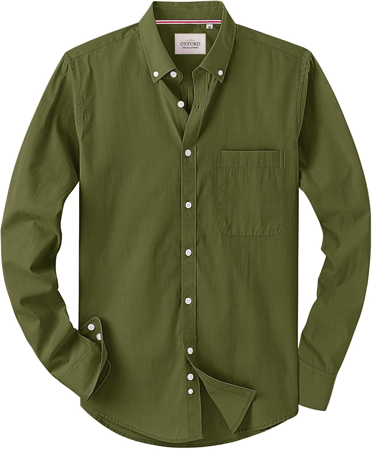 Alimens & Gentle Mens Solid Oxford Shirt Long Sleeve Dress Shirt Work Casual Button Down Shirts with Pocket Army Green