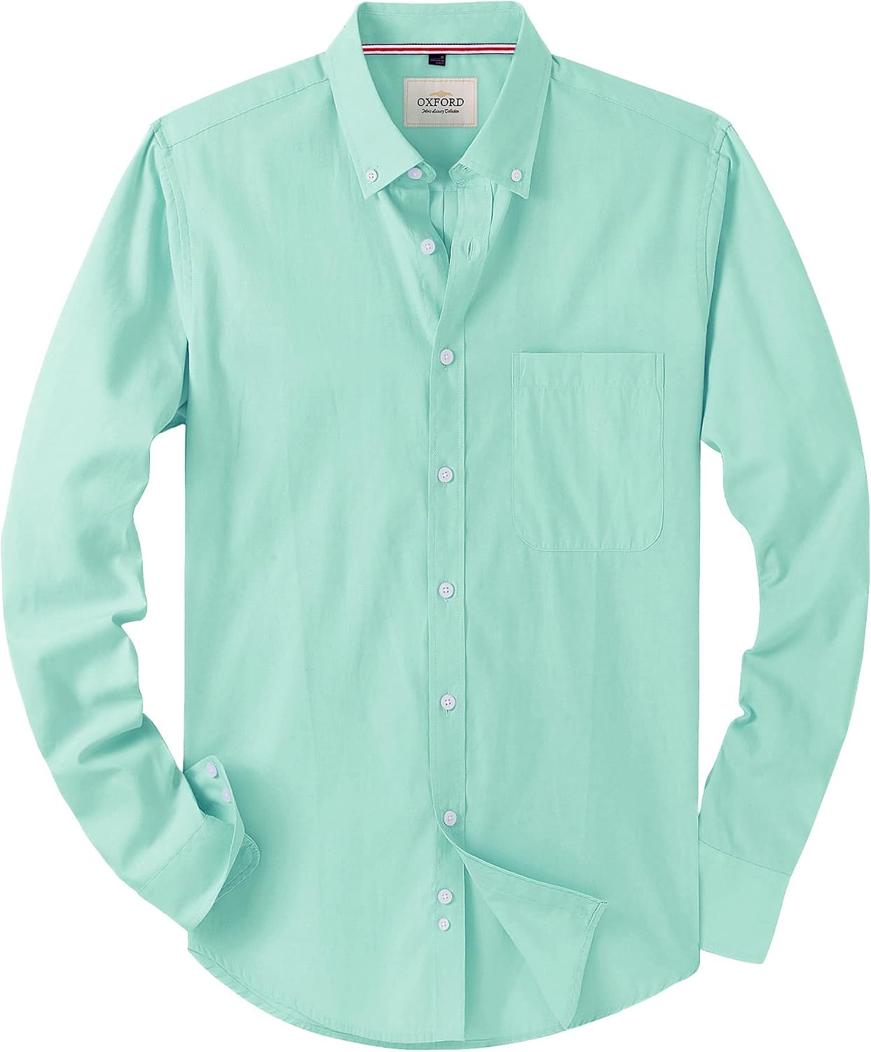 Alimens & Gentle Mens Solid Oxford Shirt Long Sleeve Dress Shirt Work Casual Button Down Shirts with Pocket Green