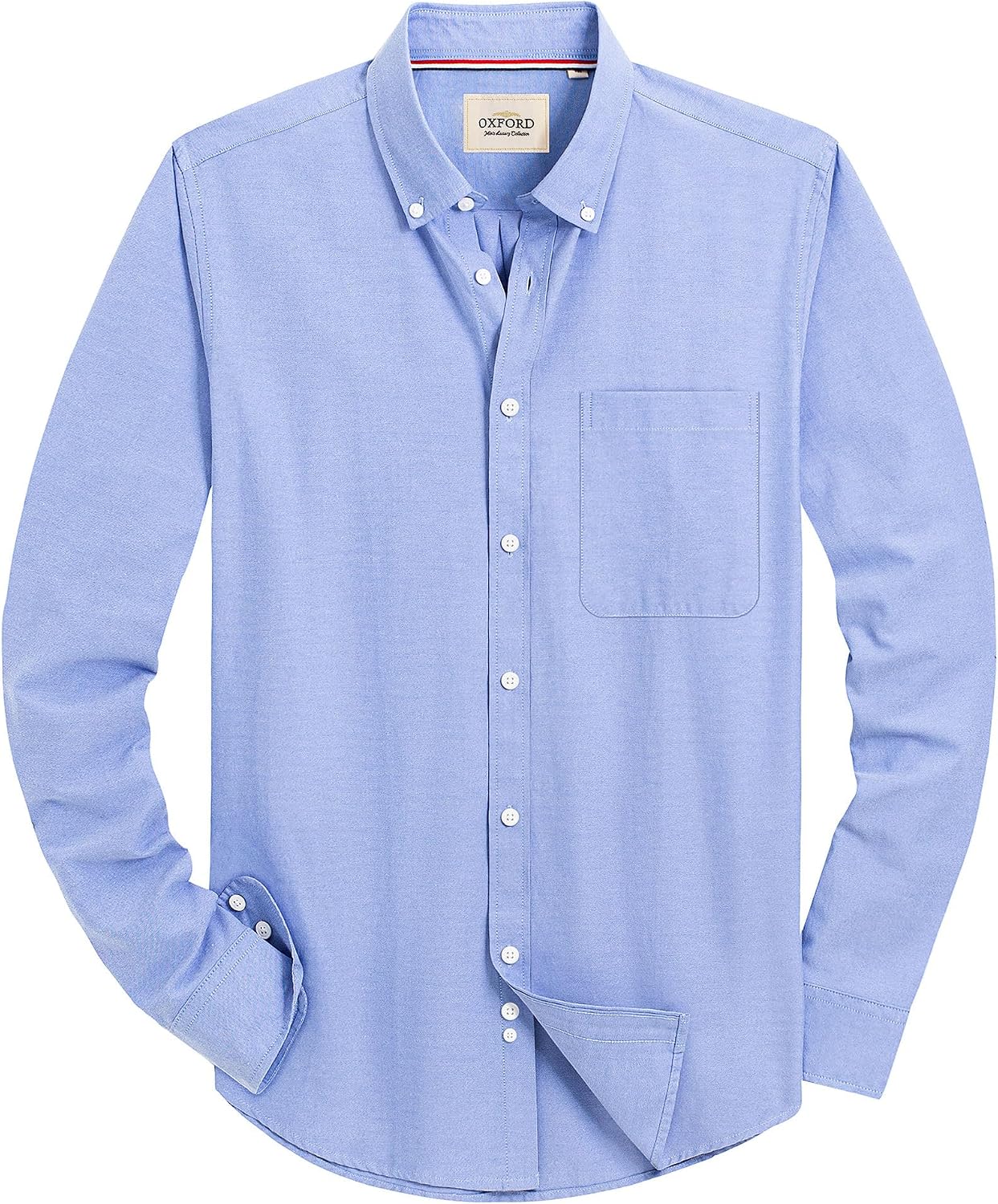 Alimens & Gentle Mens Solid Oxford Shirt Long Sleeve Dress Shirt Work Casual Button Down Shirts with Pocket Classic Blue