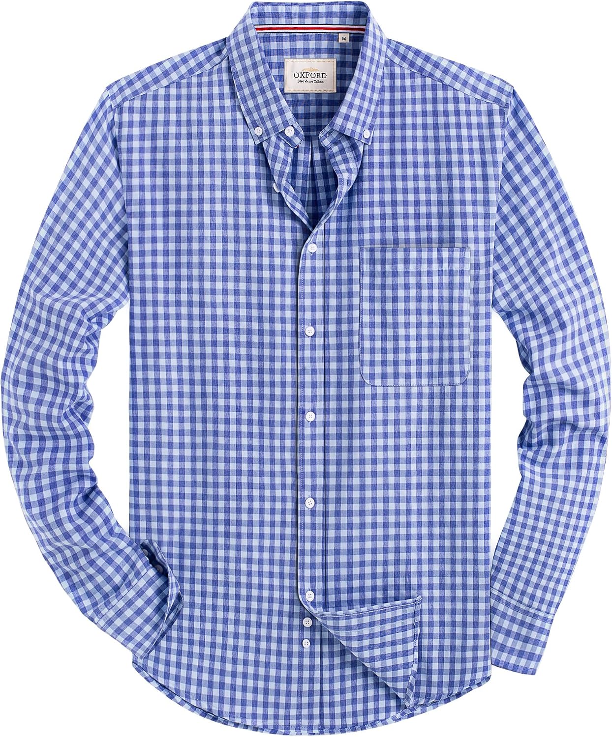 Alimens & Gentle Mens Solid Oxford Shirt Long Sleeve Dress Shirt Work Casual Button Down Shirts with Pocket Plaid-light Blue