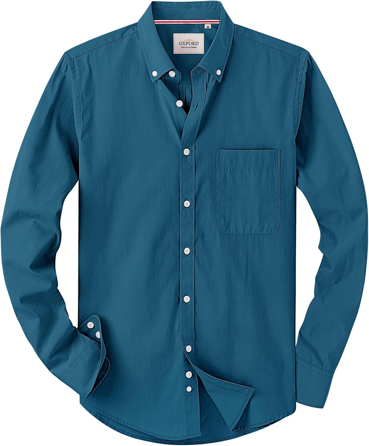 Alimens & Gentle Mens Solid Oxford Shirt Long Sleeve Dress Shirt Work Casual Button Down Shirts with Pocket Peacock Blue