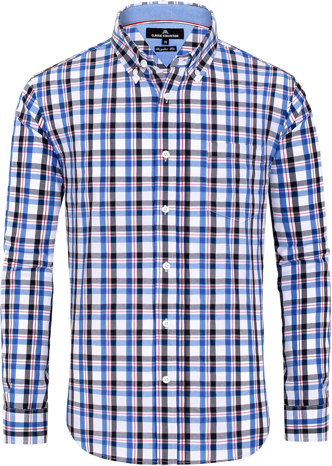 Alimens & Gentle Men's Plaid Button Down Shirts Cotton Long Sleeve Dress Shirts Regular Fit Gingham Shirts Blue Black, Check