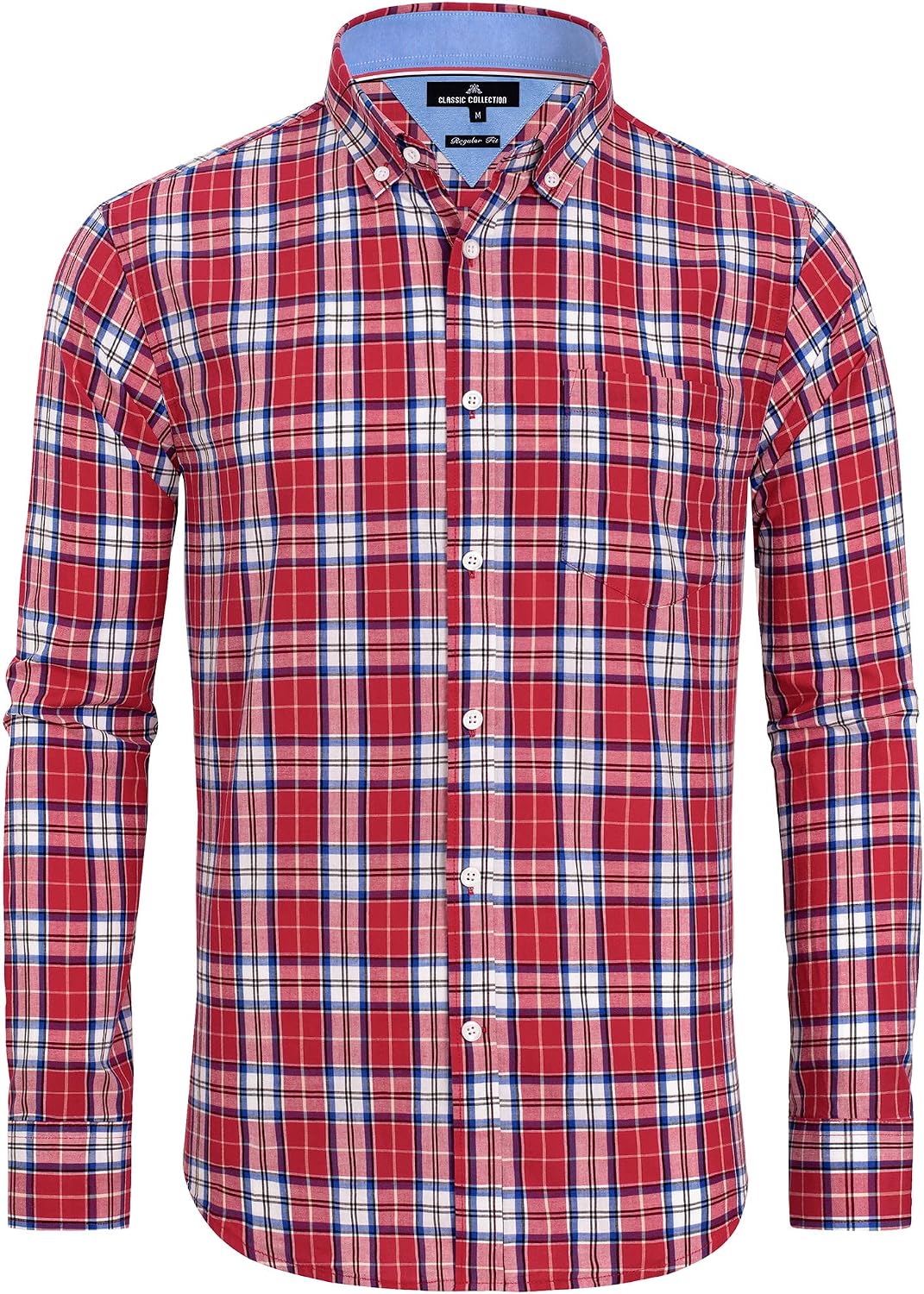 Alimens & Gentle Men's Plaid Button Down Shirts Cotton Long Sleeve Dress Shirts Regular Fit Gingham Shirts Red, Medium Plaid