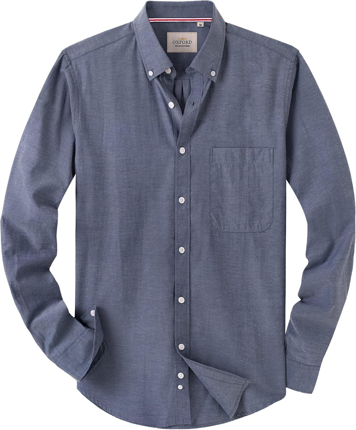Alimens & Gentle Mens Solid Oxford Shirt Long Sleeve Dress Shirt Work Casual Button Down Shirts with Pocket Navy