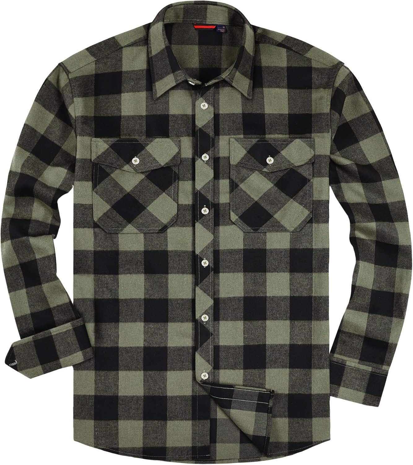 Alimens & Gentle Men's Button Down Regular Fit Long Sleeve Plaid Flannel Casual Shirts Army Green Buffalo