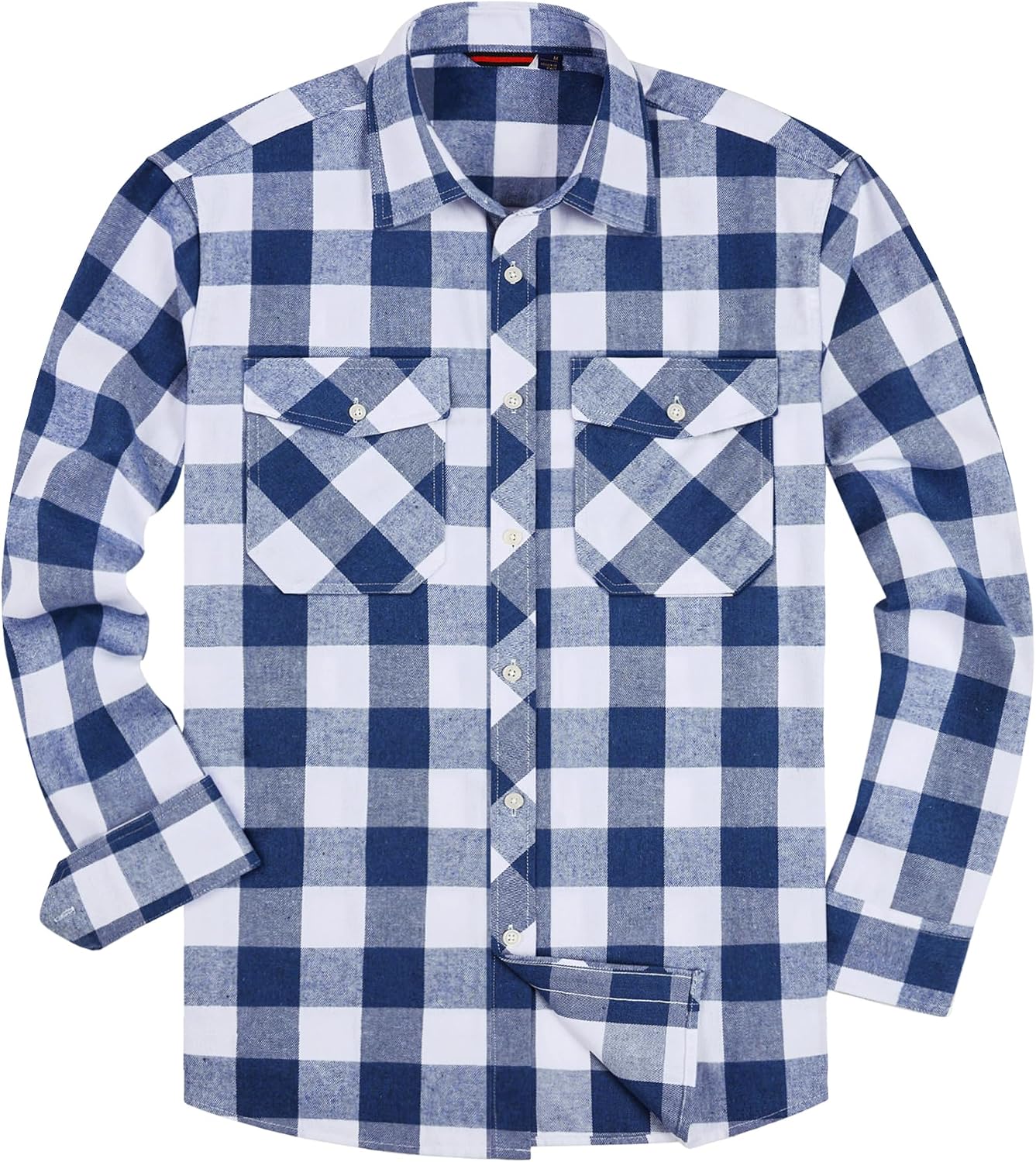 Alimens & Gentle Men's Button Down Regular Fit Long Sleeve Plaid Flannel Casual Shirts Dark Blue&beige