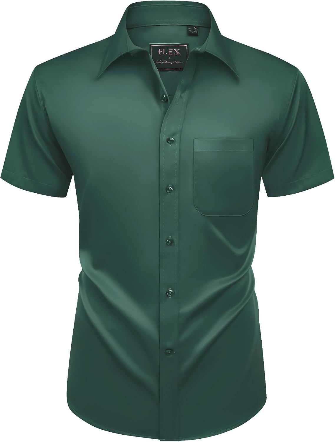 Mens Short Sleeve Dress Shirt Wrinkle Free Summer Button Down Shirts Dark Green