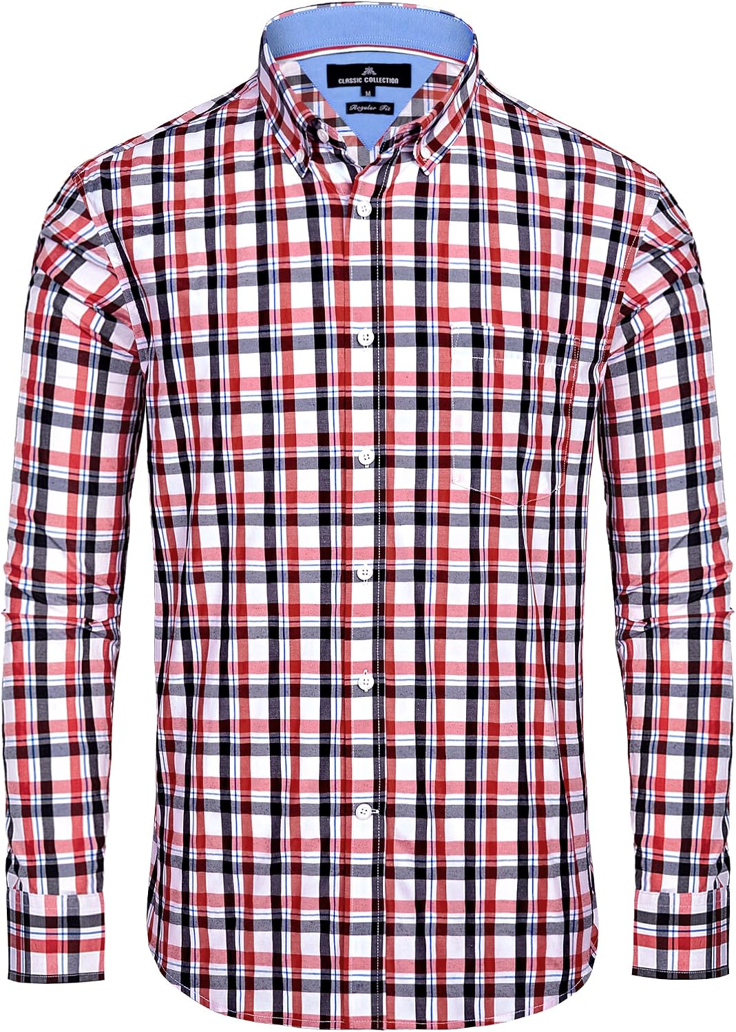 Alimens & Gentle Men's Plaid Button Down Shirts Cotton Long Sleeve Dress Shirts Regular Fit Gingham Shirts Red Black, Check