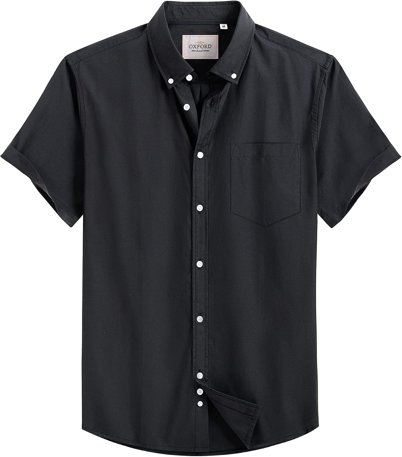 Mens Oxford Dress Shirt Short Sleeve Button Down Collar Summer Casual Shirt Black