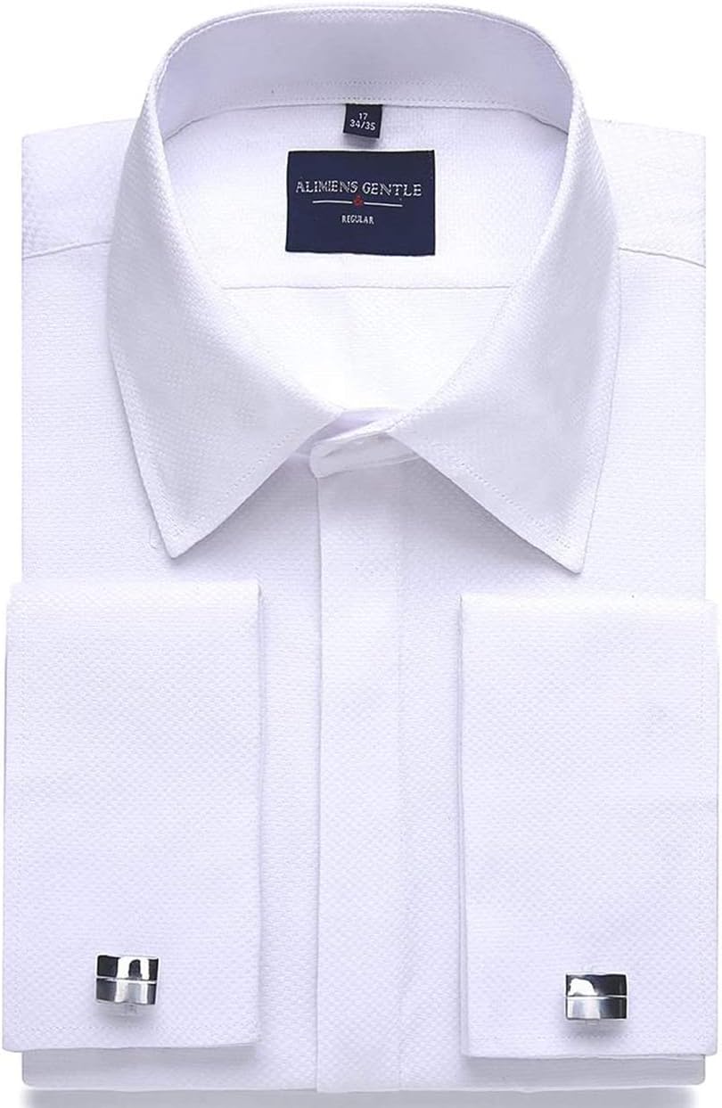 Men's Dress Shirts French Cuff Regular Fit Formal Tuxedo Cufflinks Shirt White