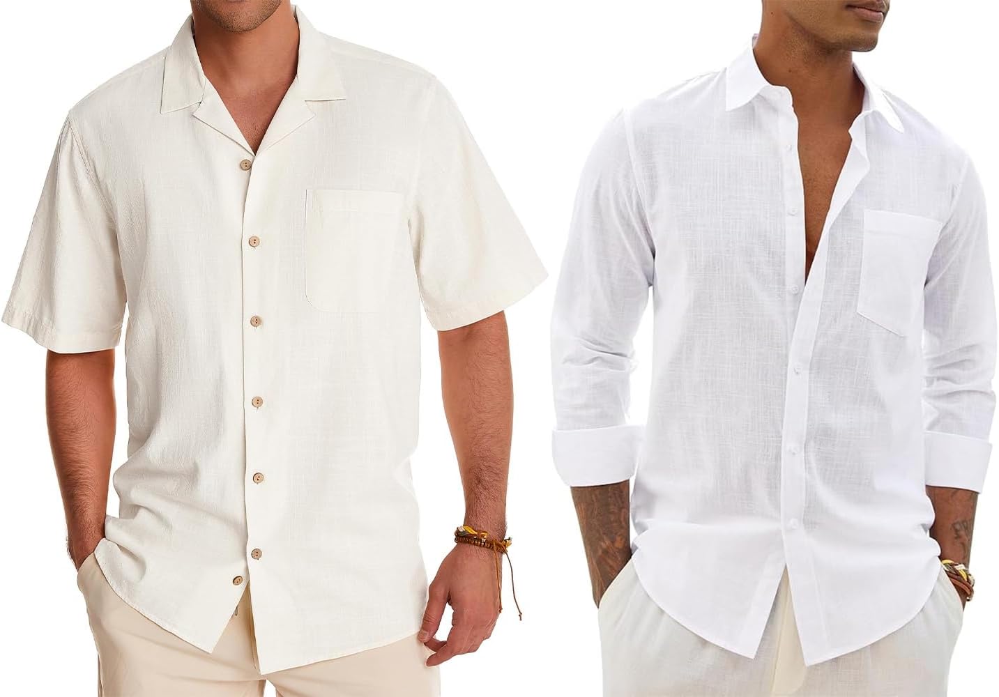 Alimens & Gentle Linen Shirts for Men Cotton Casual Summer Beach Vacation Button Down Shirt