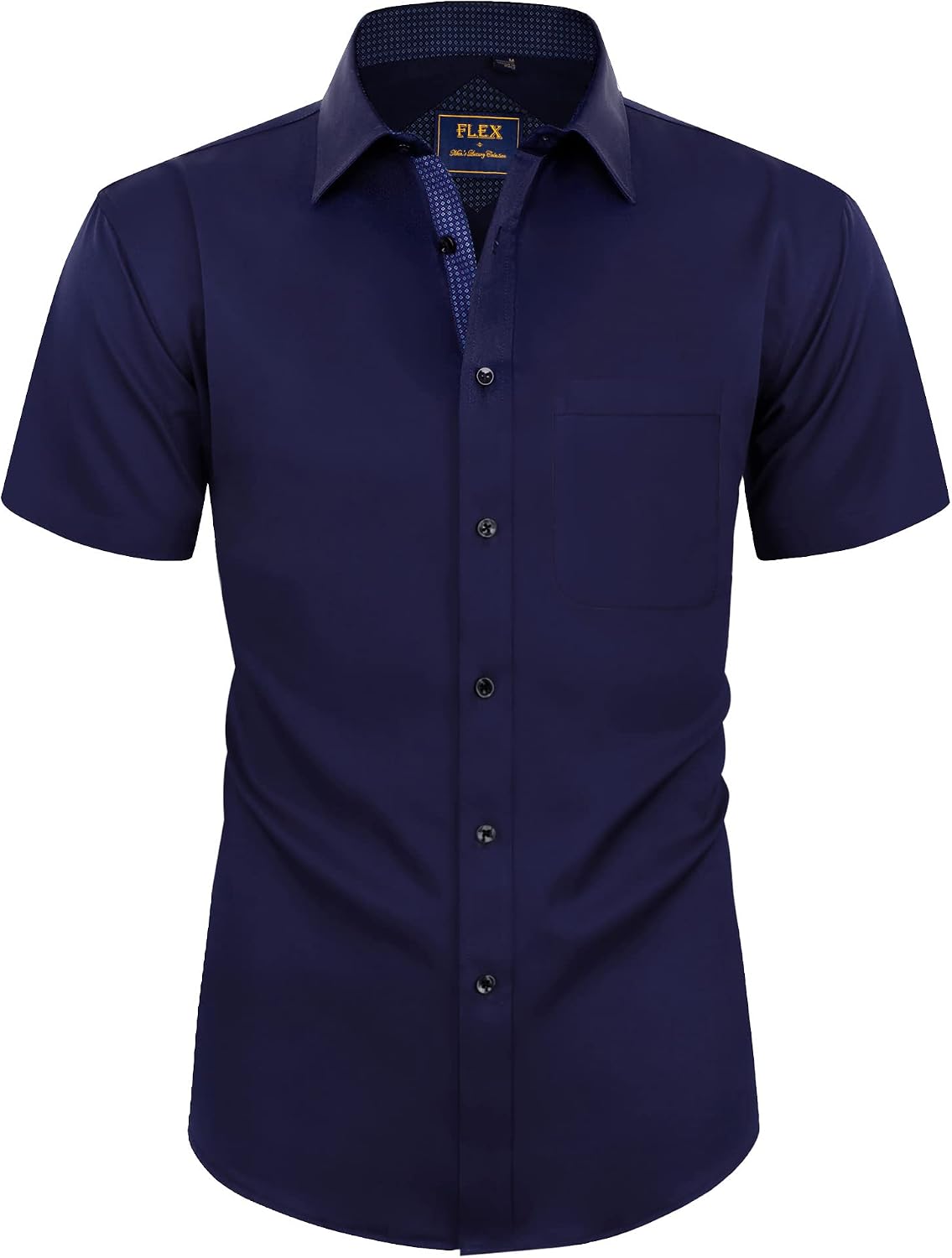 Mens Short Sleeve Dress Shirt Wrinkle Free Summer Button Down Shirts Navy Blue