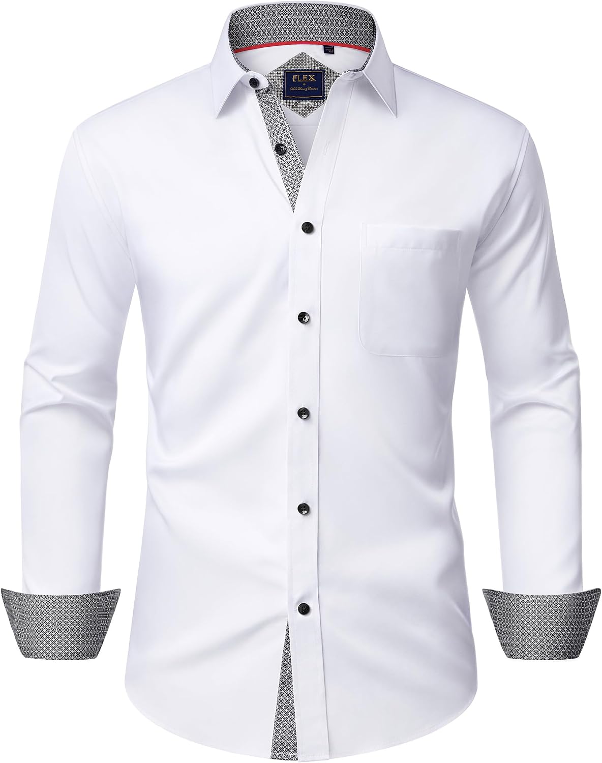 Mens Dress Shirt Long Sleeve Wrinkle Free Button Down Shirt Business Casual White