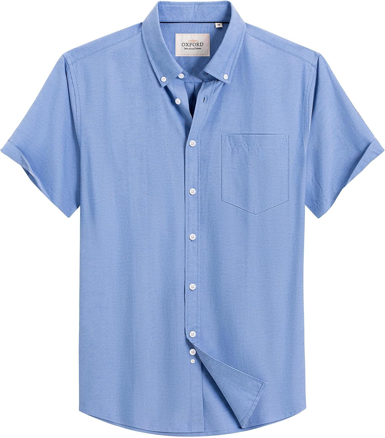 Mens Oxford Dress Shirt Short Sleeve Button Down Collar Summer Casual Shirt Royal Blue