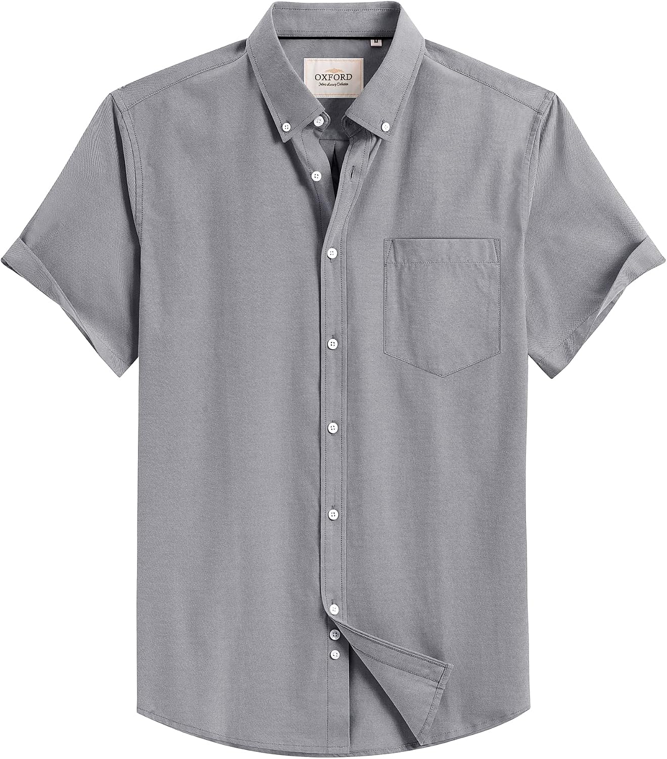 Mens Oxford Dress Shirt Short Sleeve Button Down Collar Summer Casual Shirt Dark Grey