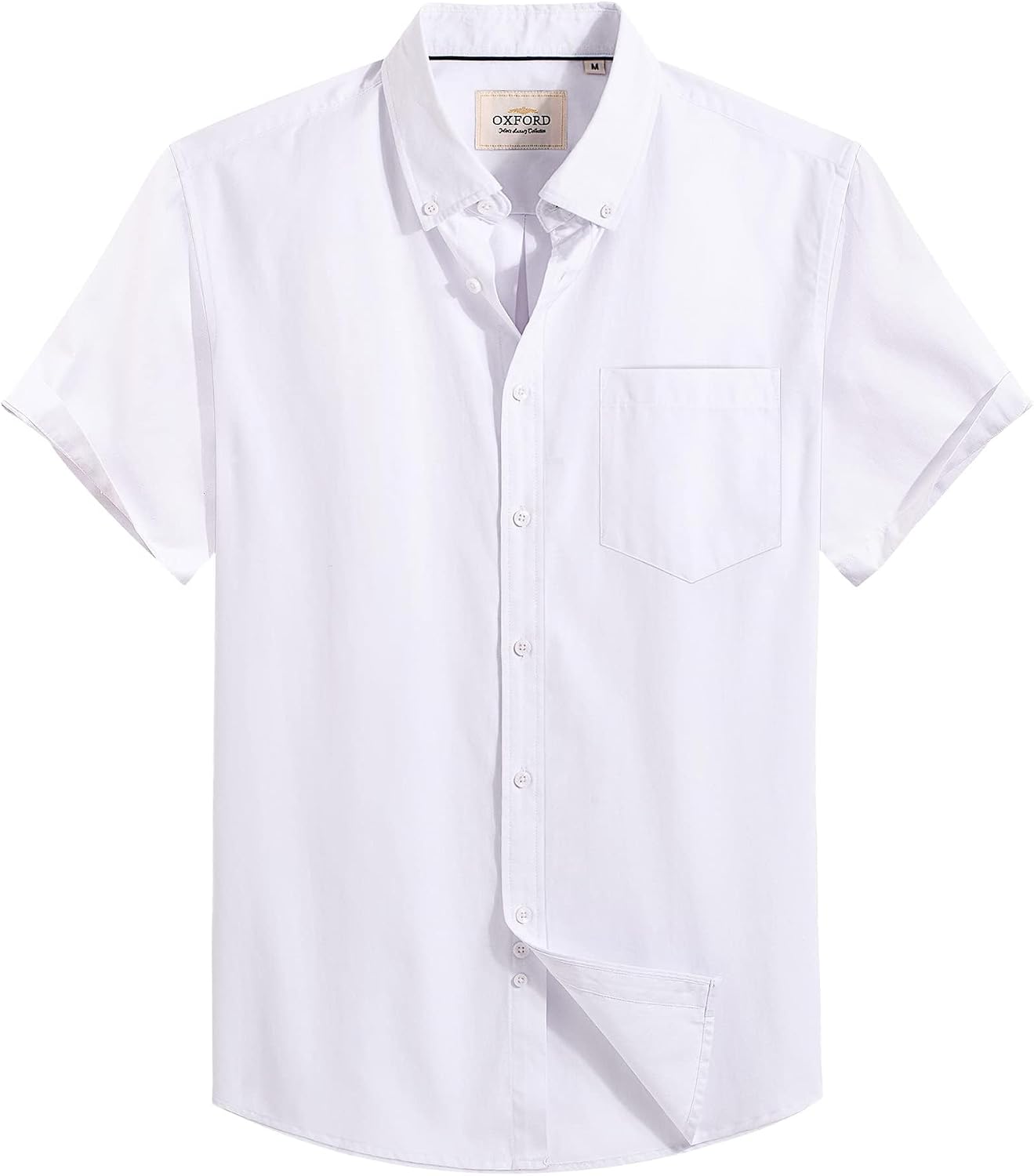 Mens Oxford Dress Shirt Short Sleeve Button Down Collar Summer Casual Shirt All White