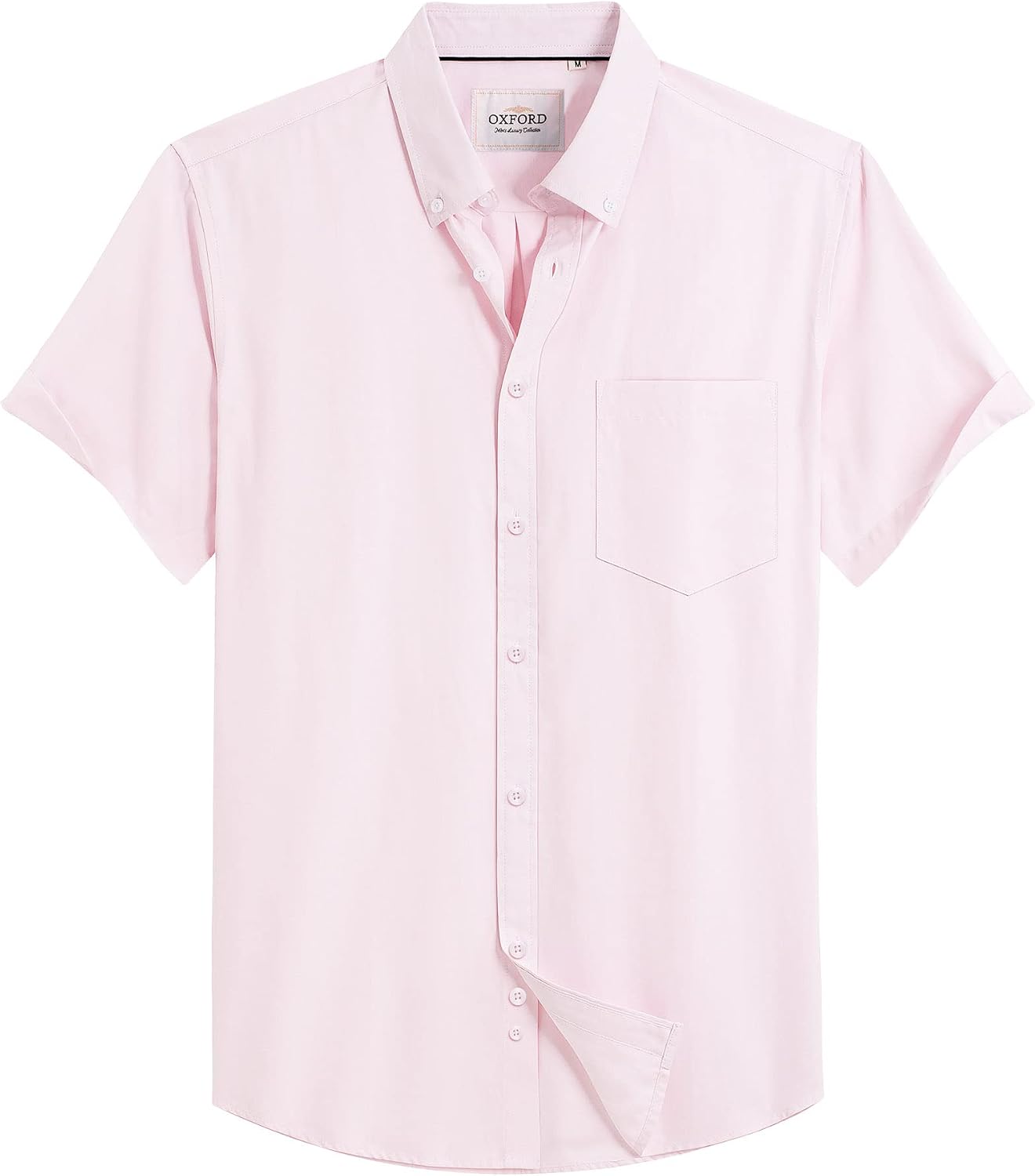 Mens Oxford Dress Shirt Short Sleeve Button Down Collar Summer Casual Shirt Light Pink