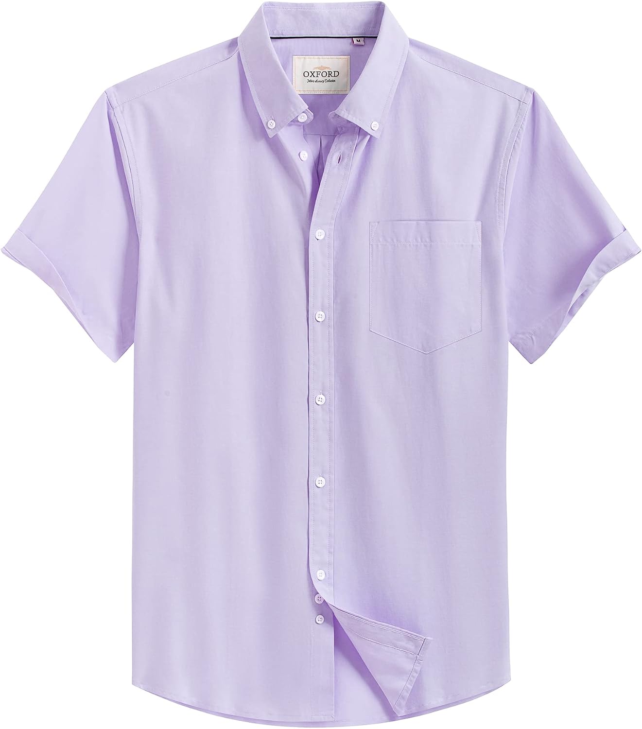 Mens Oxford Dress Shirt Short Sleeve Button Down Collar Summer Casual Shirt Purple