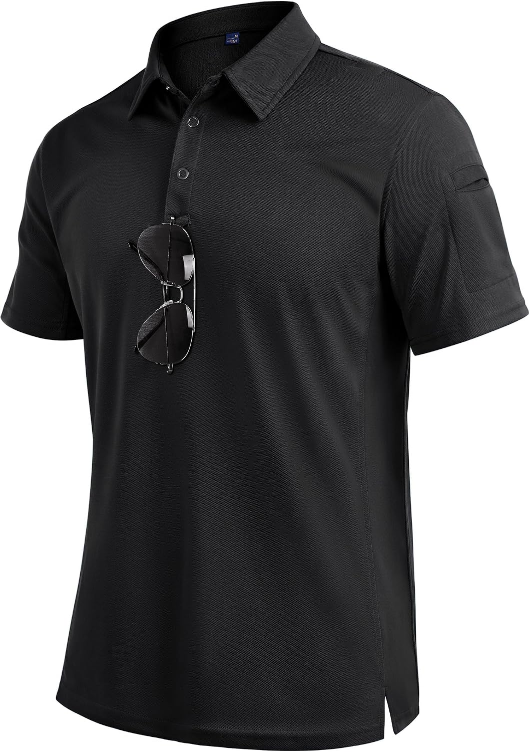 Mens Polo Shirts Tactical Dry Fit Golf Shirt Stretch Casual Tops Tennis Black
