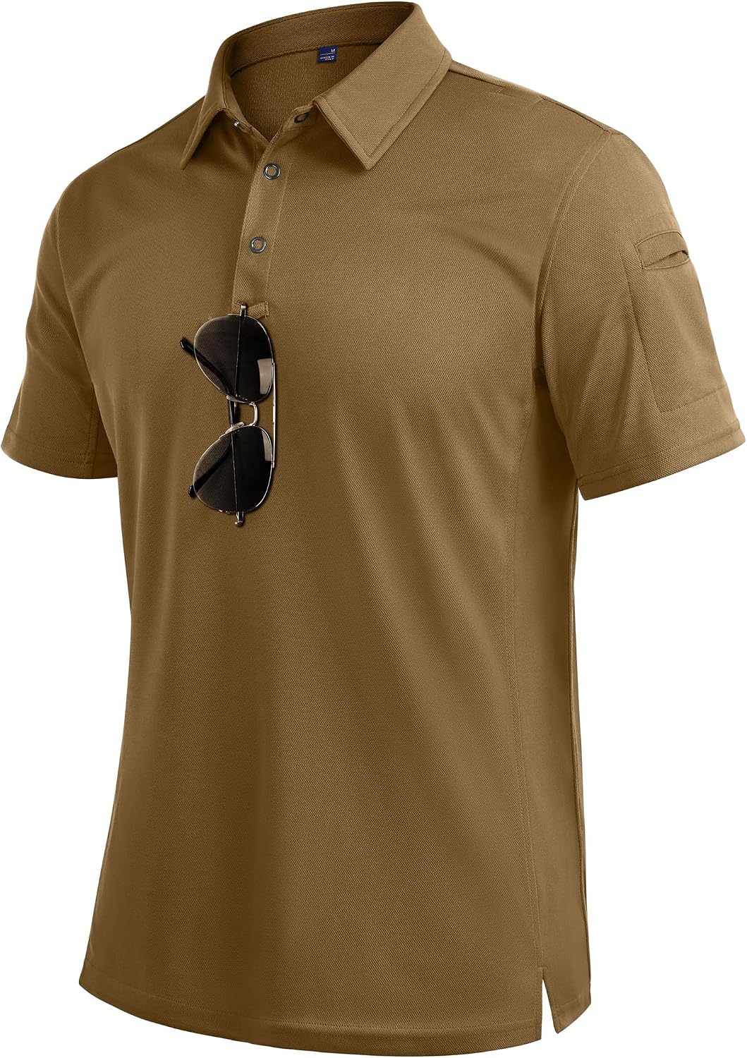 Mens Polo Shirts Tactical Dry Fit Golf Shirt Stretch Casual Tops Tennis Brown