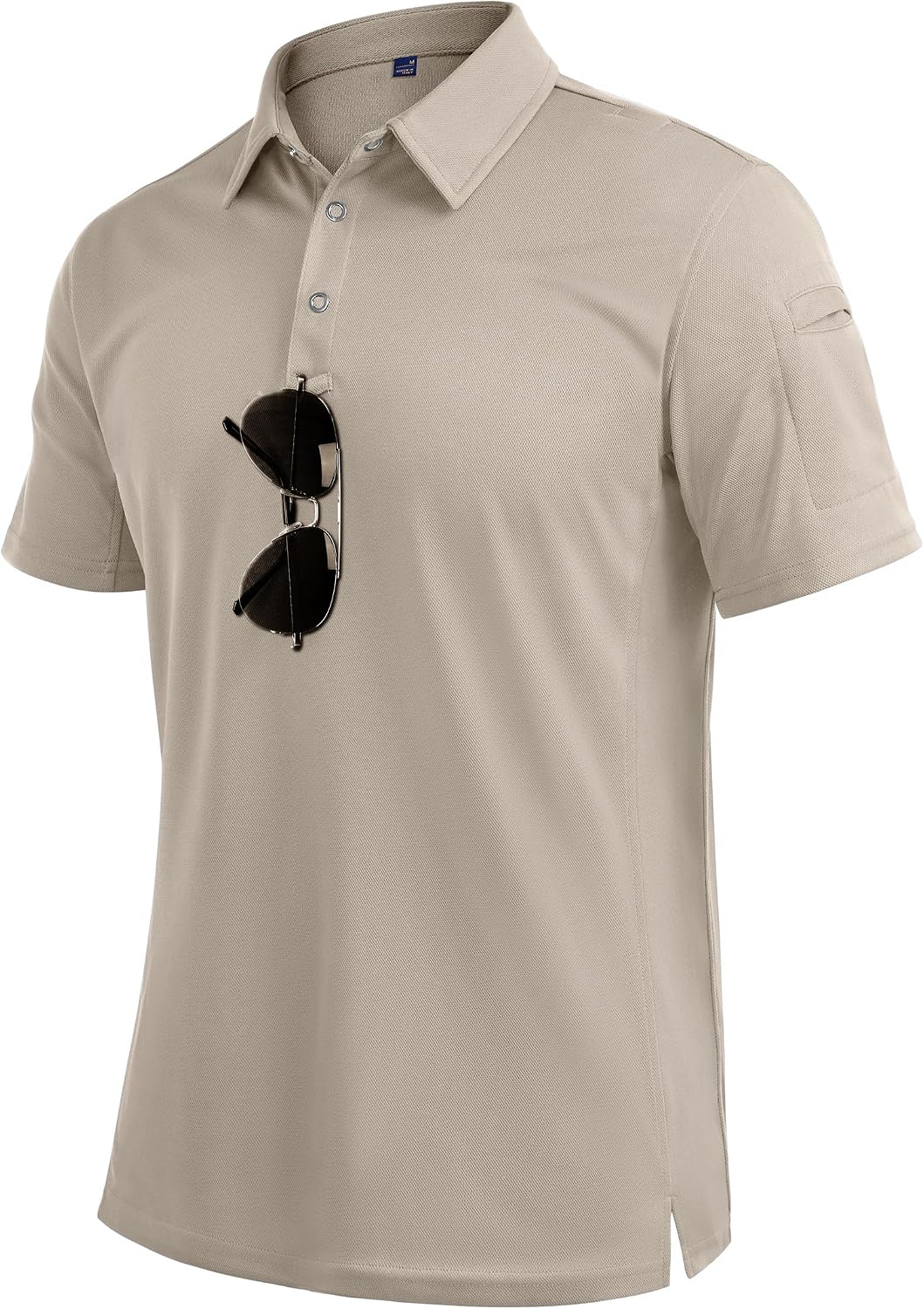 Mens Polo Shirts Tactical Dry Fit Golf Shirt Stretch Casual Tops Tennis Tan