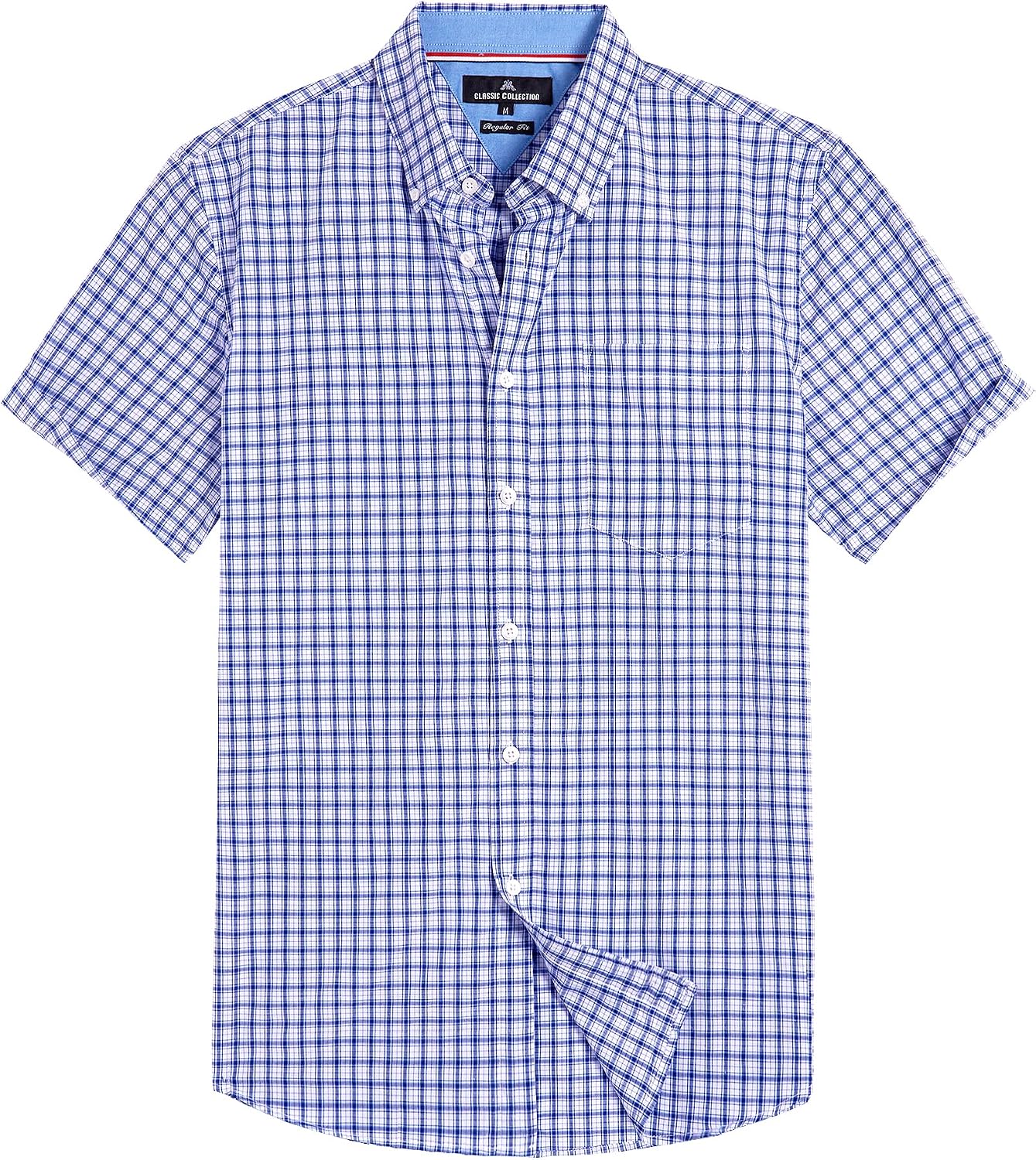 Alimens & Gentle Plaid Mens Short Sleeve Button Down Shirts with Pocket Blue Gingham