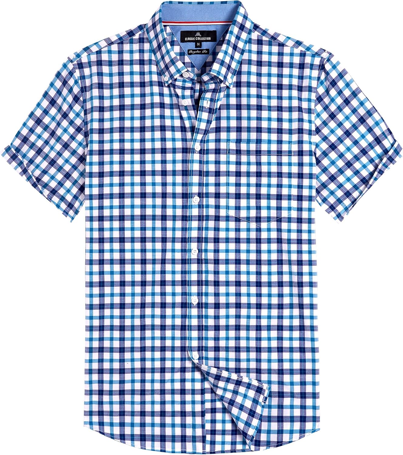 Alimens & Gentle Plaid Mens Short Sleeve Button Down Shirts with Pocket Blue Navy Check