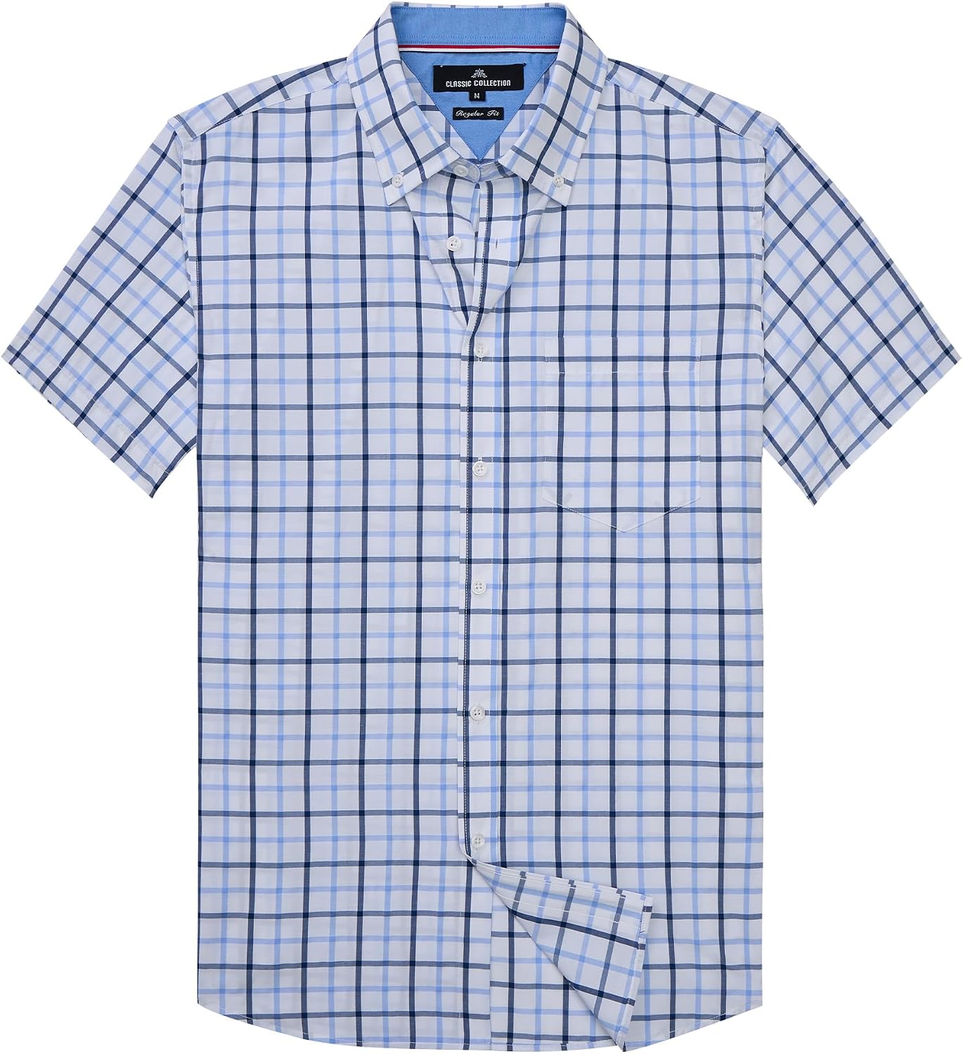 Alimens & Gentle Plaid Mens Short Sleeve Button Down Shirts with Pocket Black Blue Check