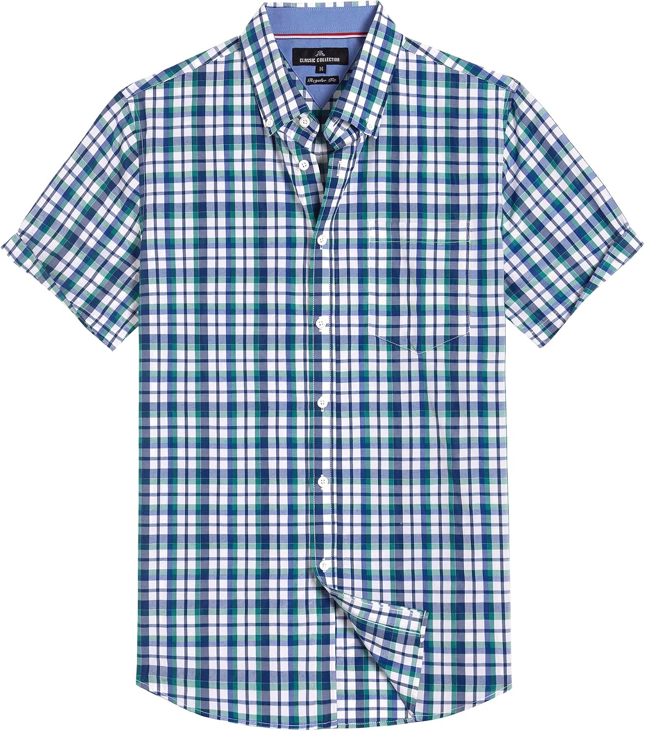 Alimens & Gentle Plaid Mens Short Sleeve Button Down Shirts with Pocket Black Green Check