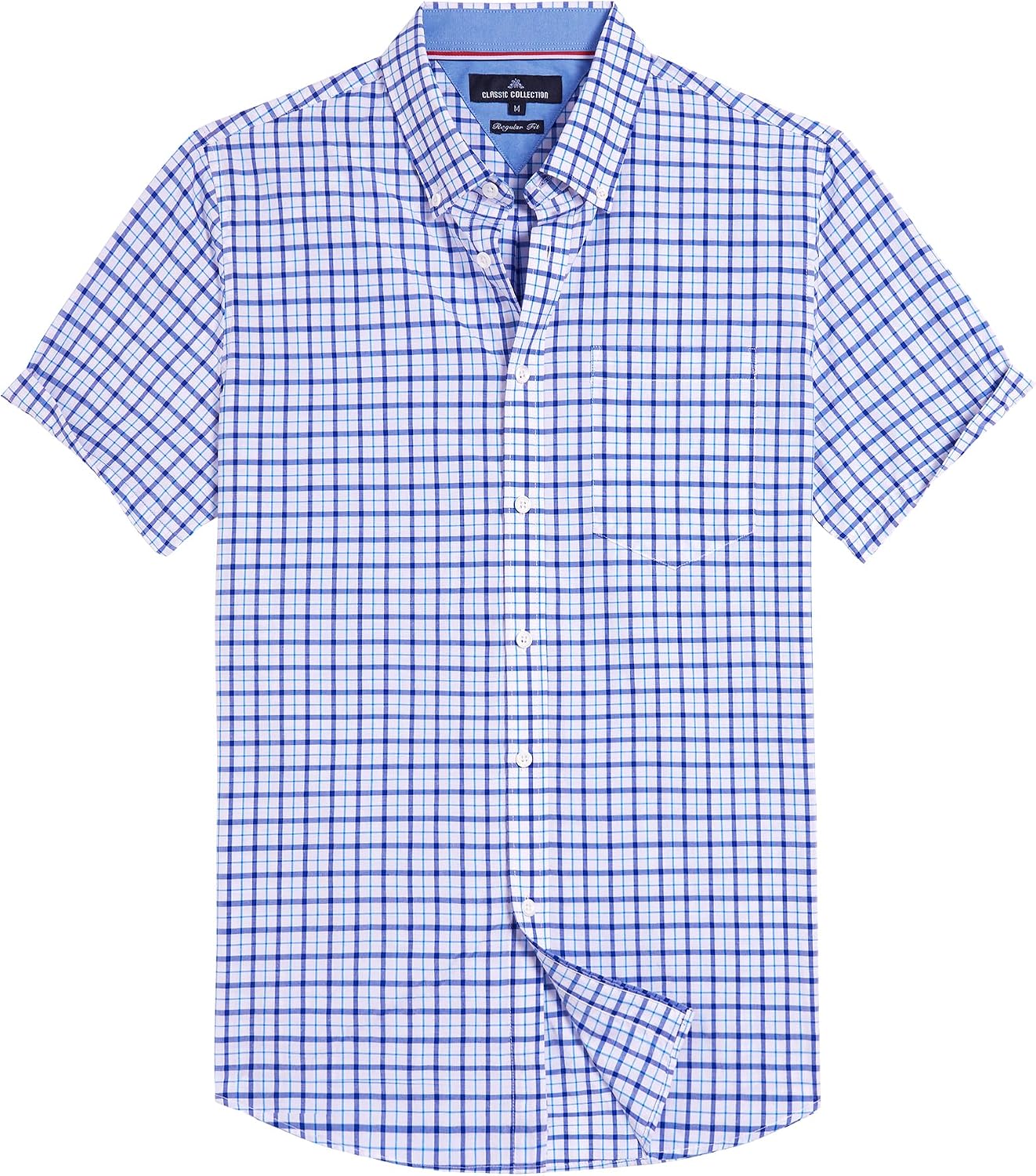 Alimens & Gentle Plaid Mens Short Sleeve Button Down Shirts with Pocket Navy Red Small Plaid